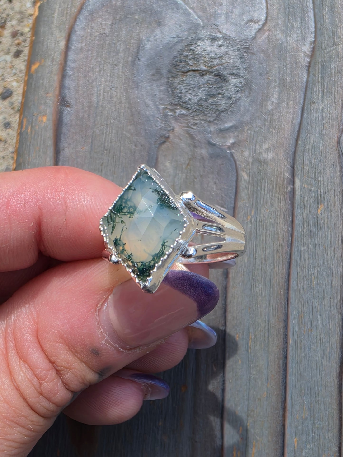 Moss Agate Ring, Size 8