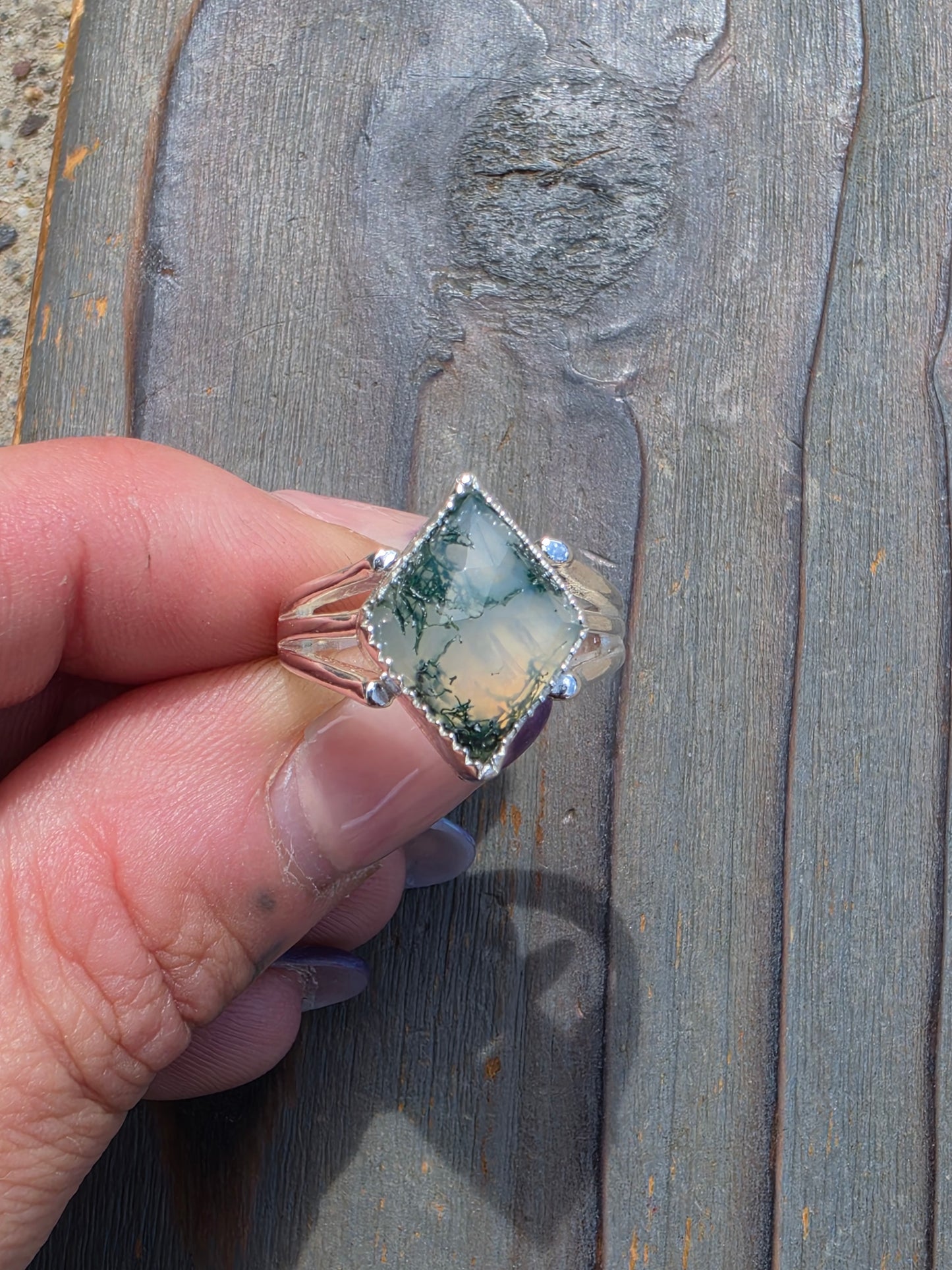 Moss Agate Ring, Size 8