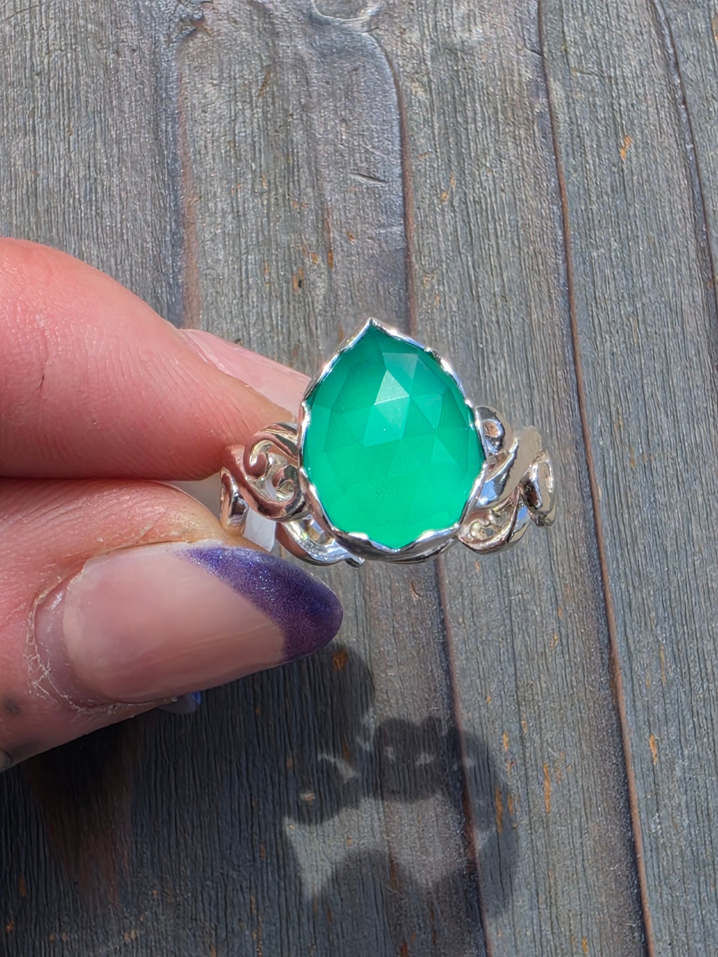 Green Chalcedony Ring, Size 7