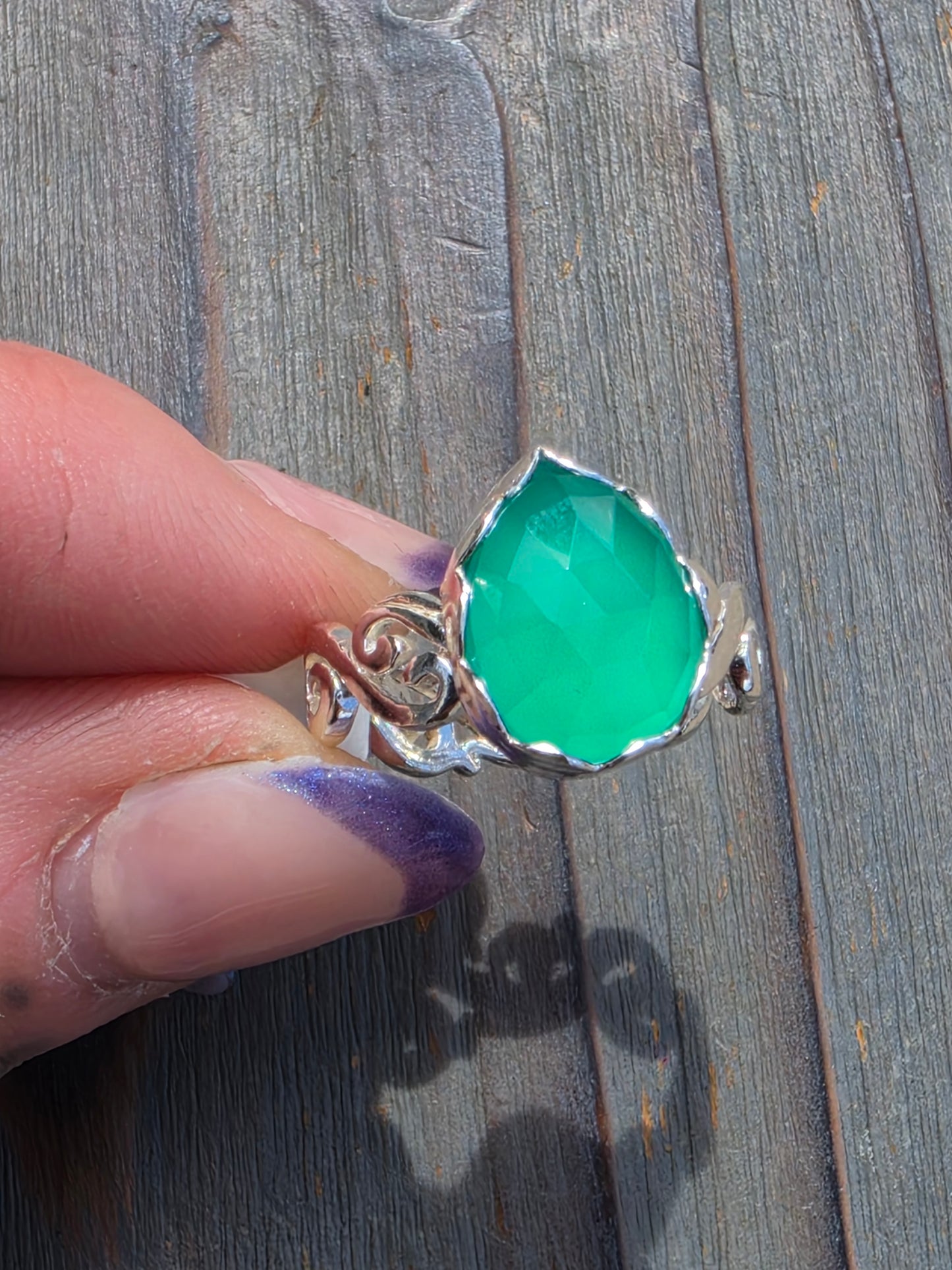 Green Chalcedony Ring, Size 7