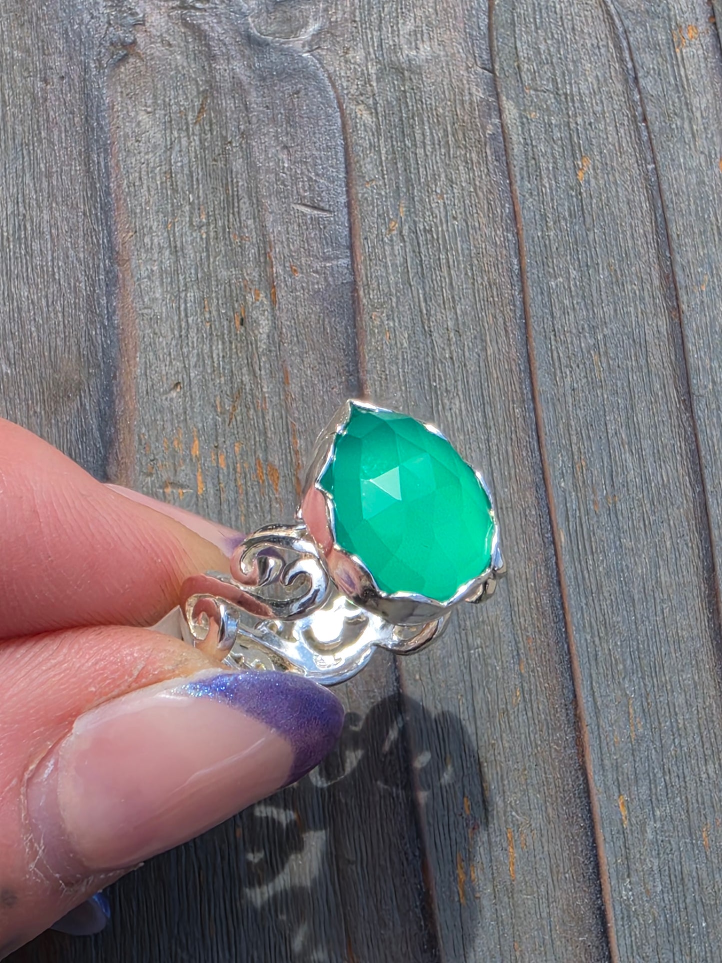 Green Chalcedony Ring, Size 7