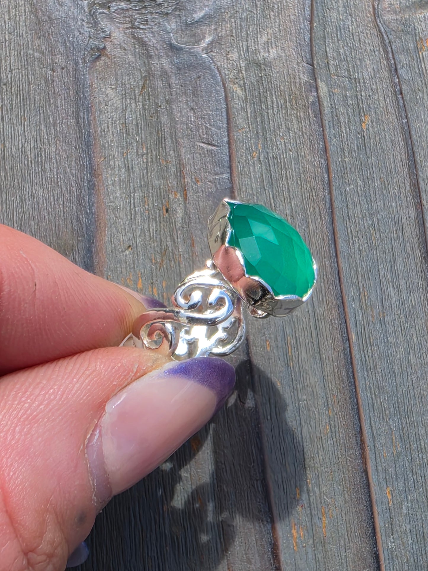 Green Chalcedony Ring, Size 7