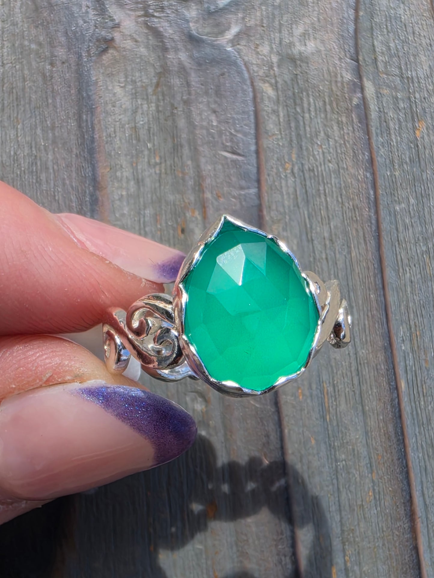 Green Chalcedony Ring, Size 7