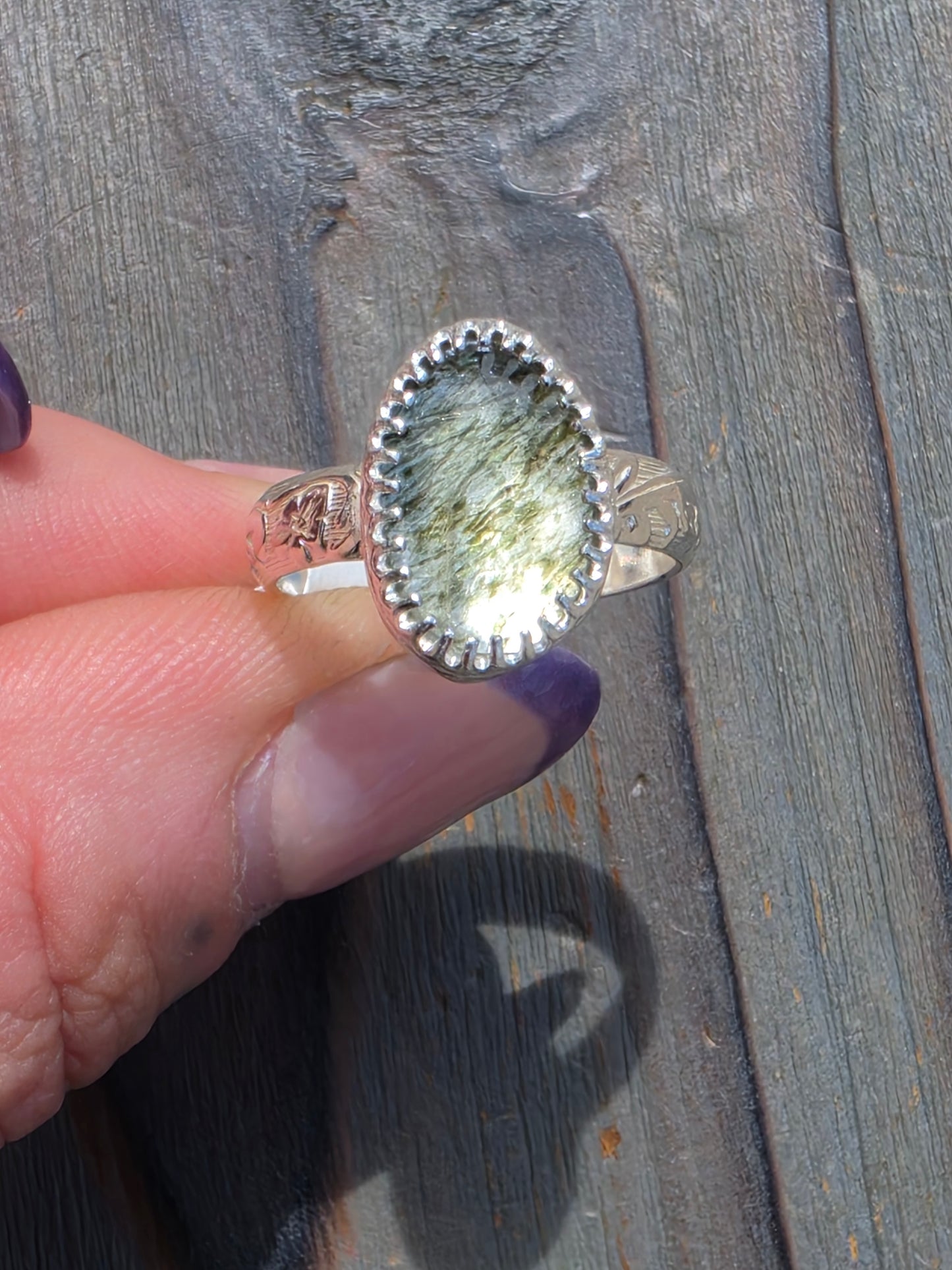 Green Rutiled Quartz Ring, Size 8