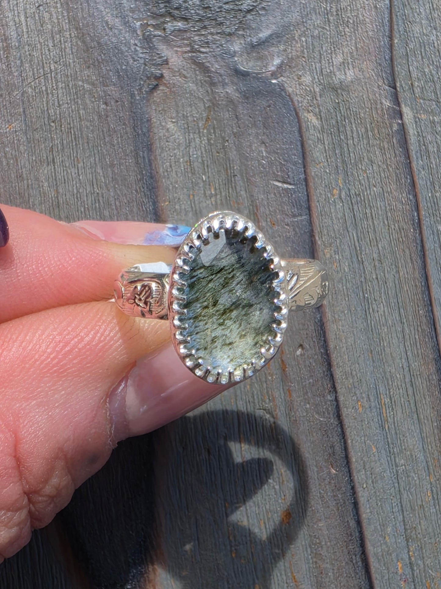 Green Rutiled Quartz Ring, Size 8