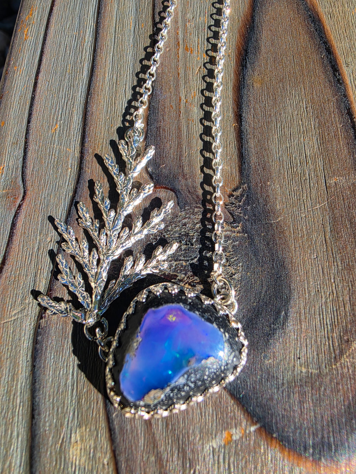 Purple Galaxy Opal Cedar Necklace, 19in