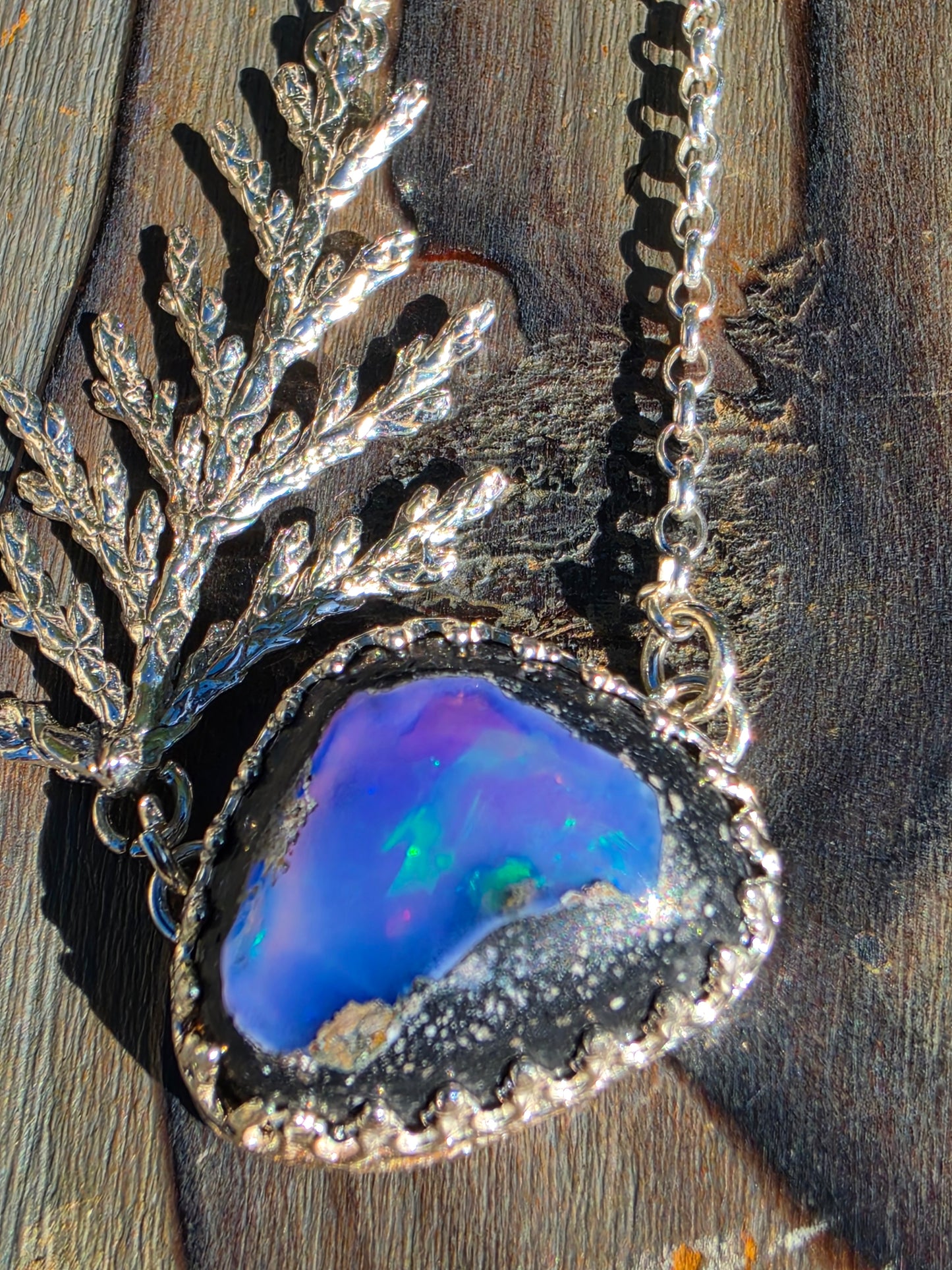 Purple Galaxy Opal Cedar Necklace, 19in