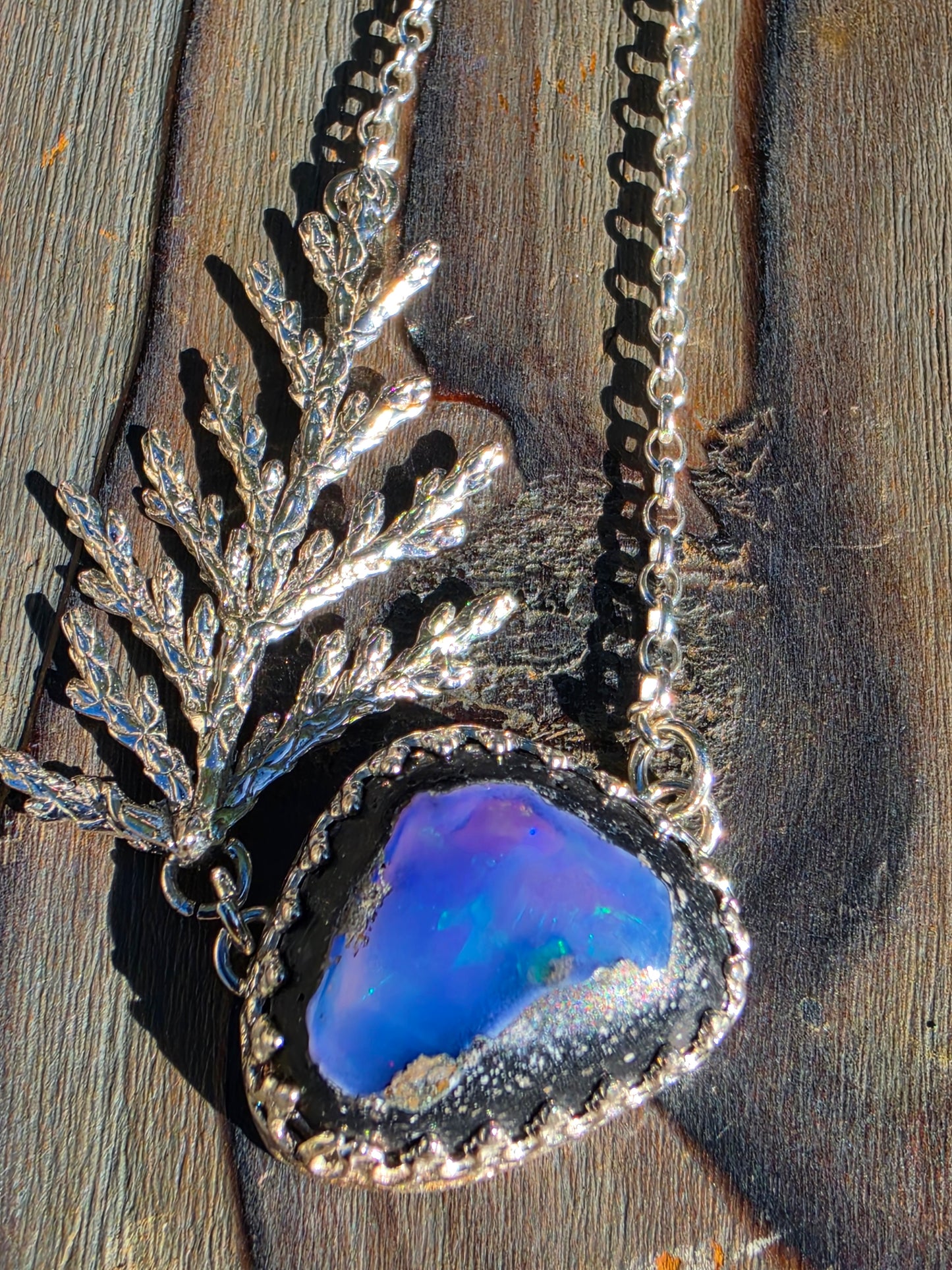 Purple Galaxy Opal Cedar Necklace, 19in