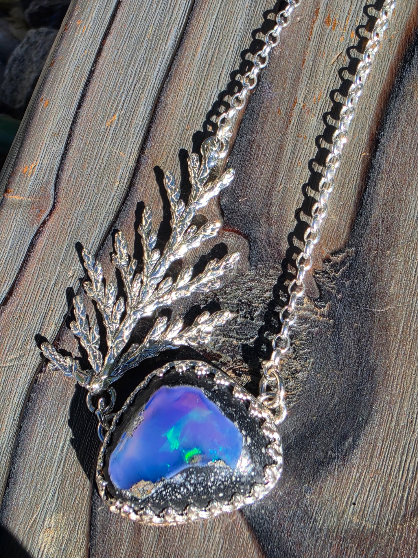 Purple Galaxy Opal Cedar Necklace, 19in