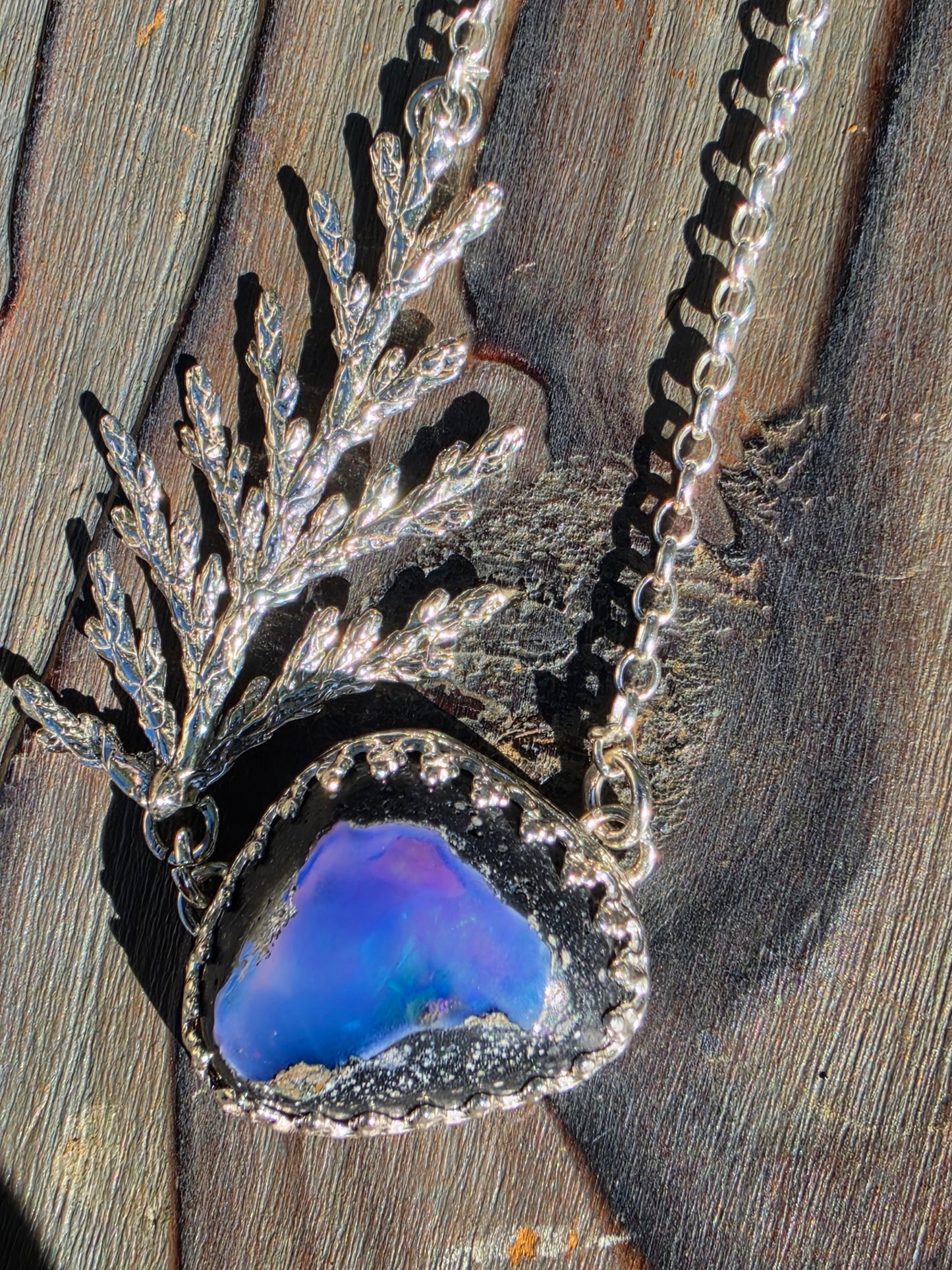 Purple Galaxy Opal Cedar Necklace, 19in