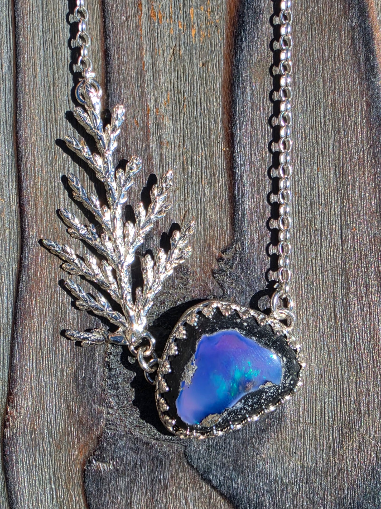 Purple Galaxy Opal Cedar Necklace, 19in