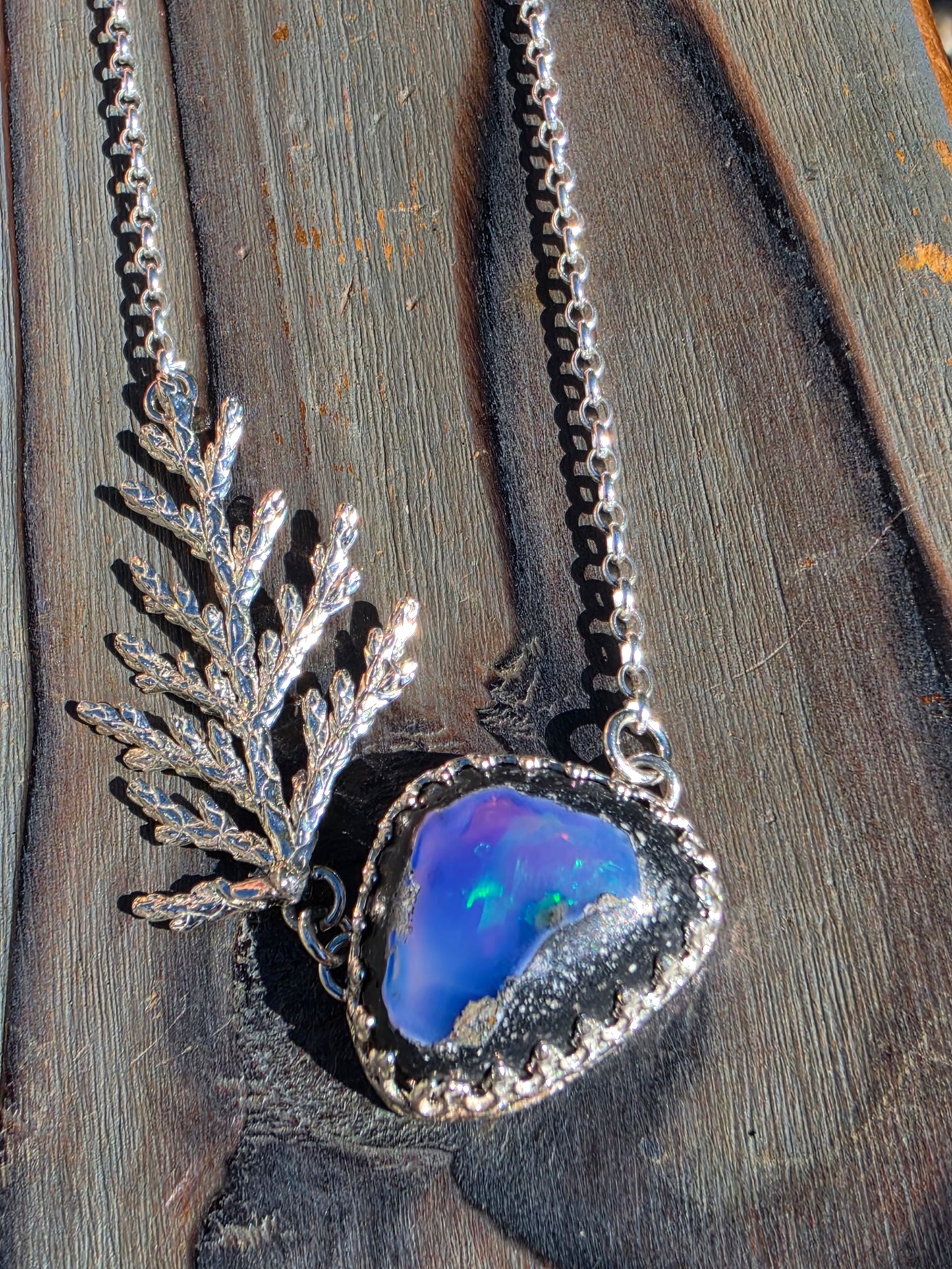 Purple Galaxy Opal Cedar Necklace, 19in