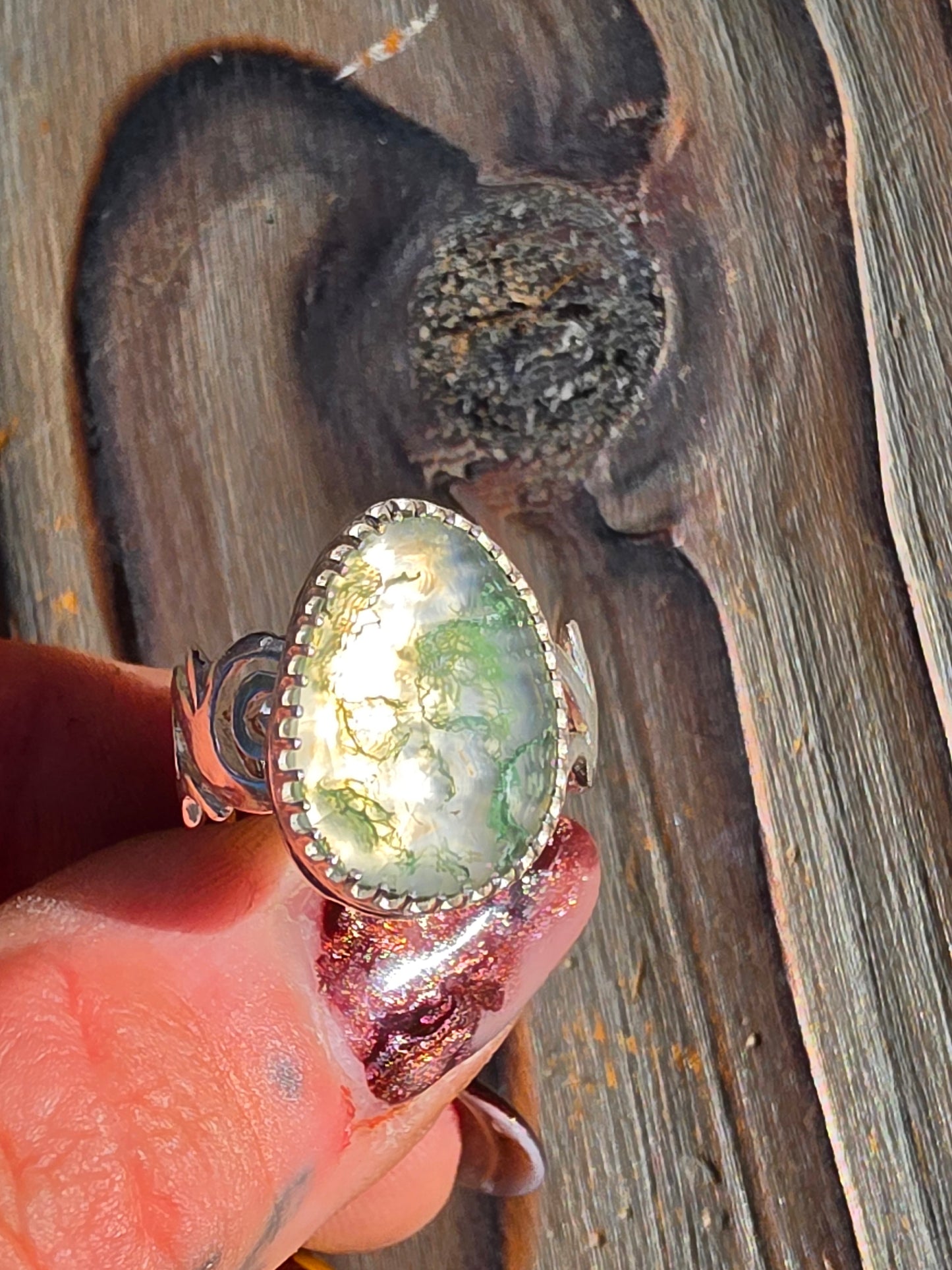 Moss Agate Ring, Size 7