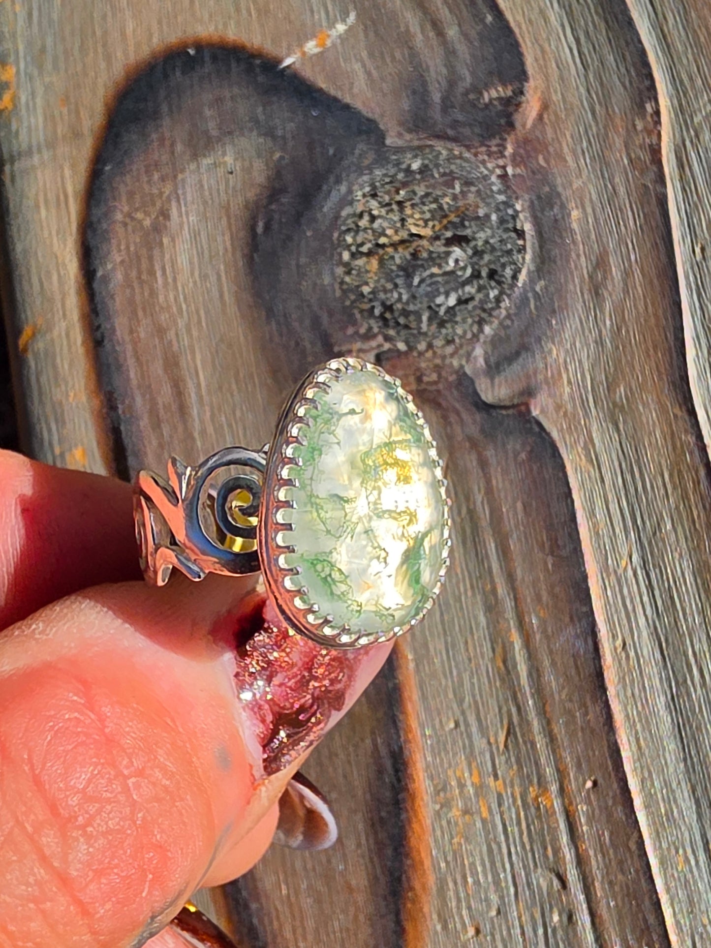 Moss Agate Ring, Size 7