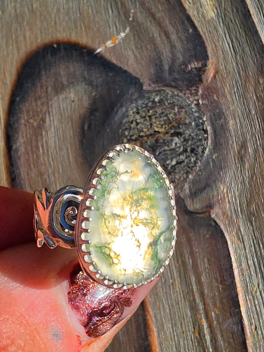 Moss Agate Ring, Size 7