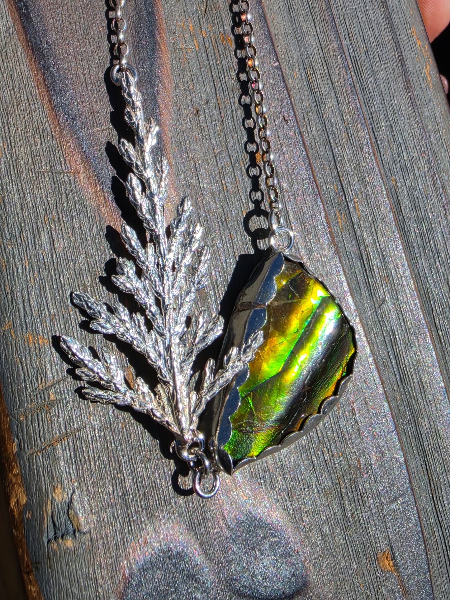 Ammolite Cedar Necklace, 19in