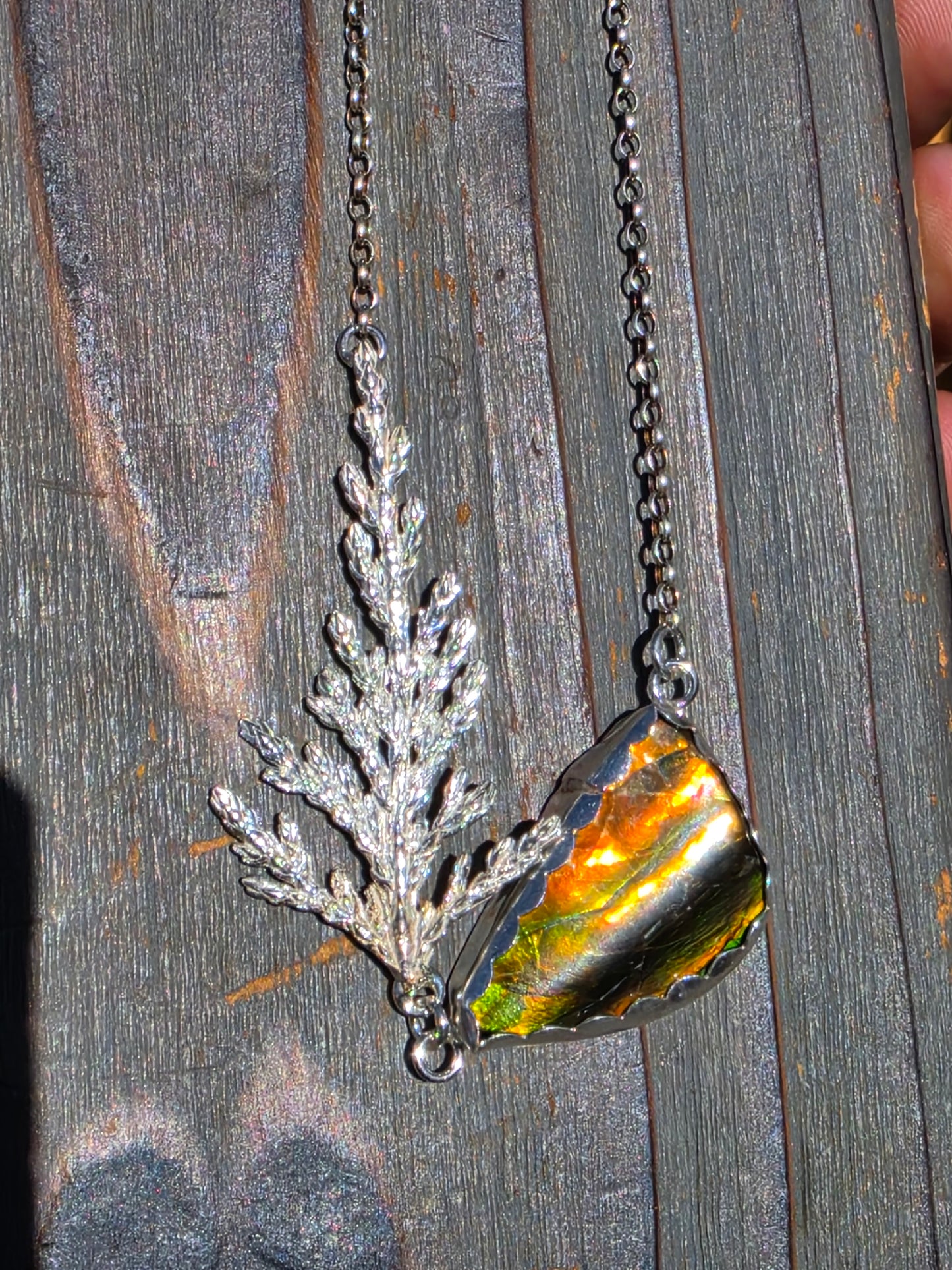 Ammolite Cedar Necklace, 19in