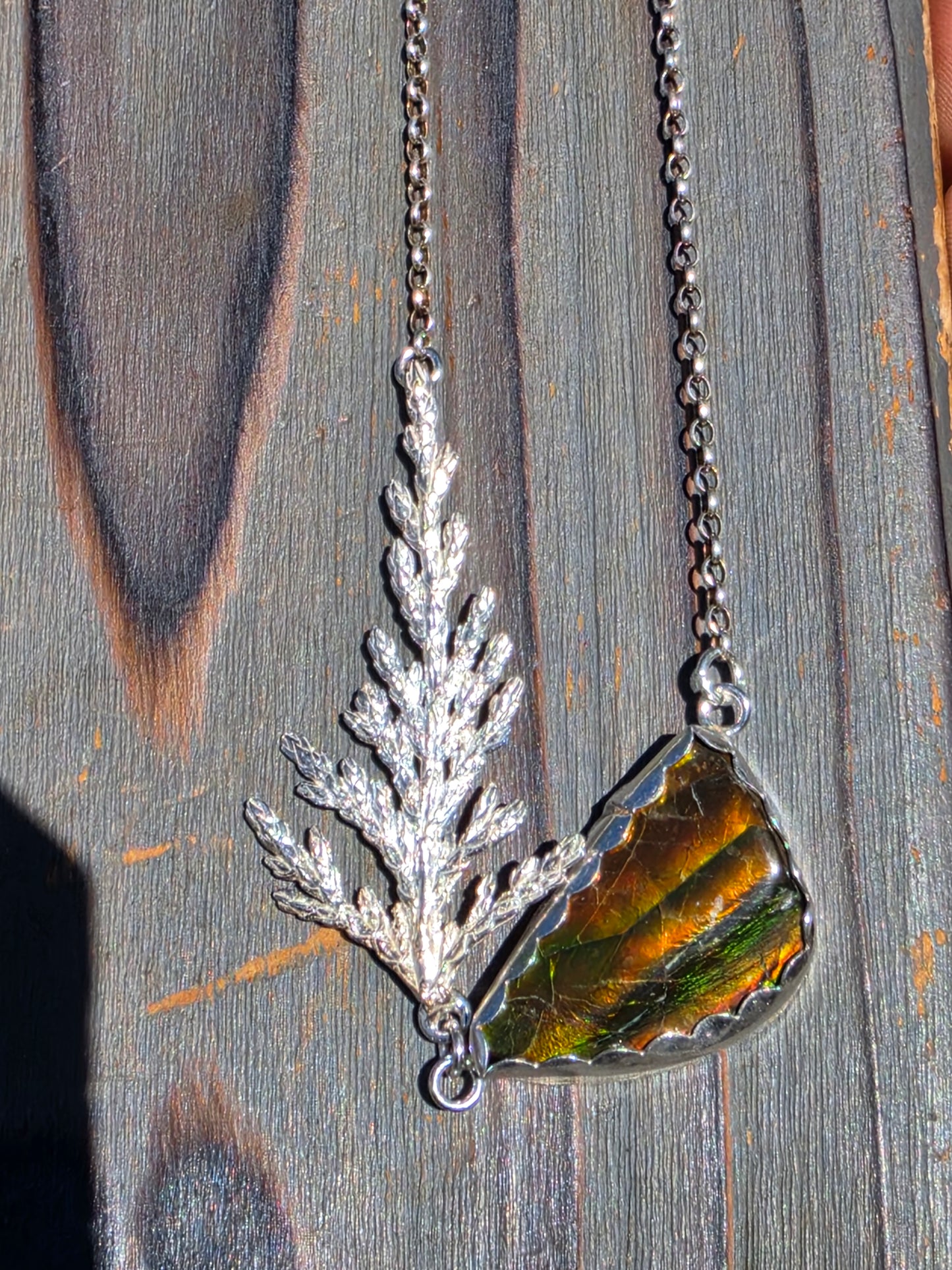 Ammolite Cedar Necklace, 19in