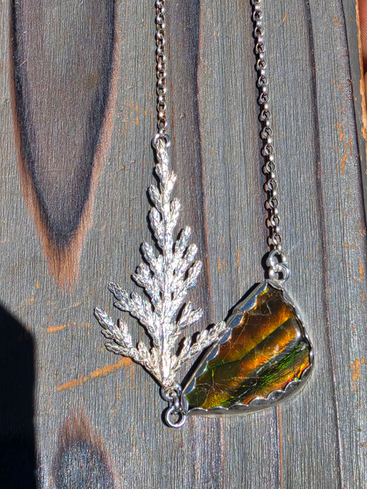 Ammolite Cedar Necklace, 19in