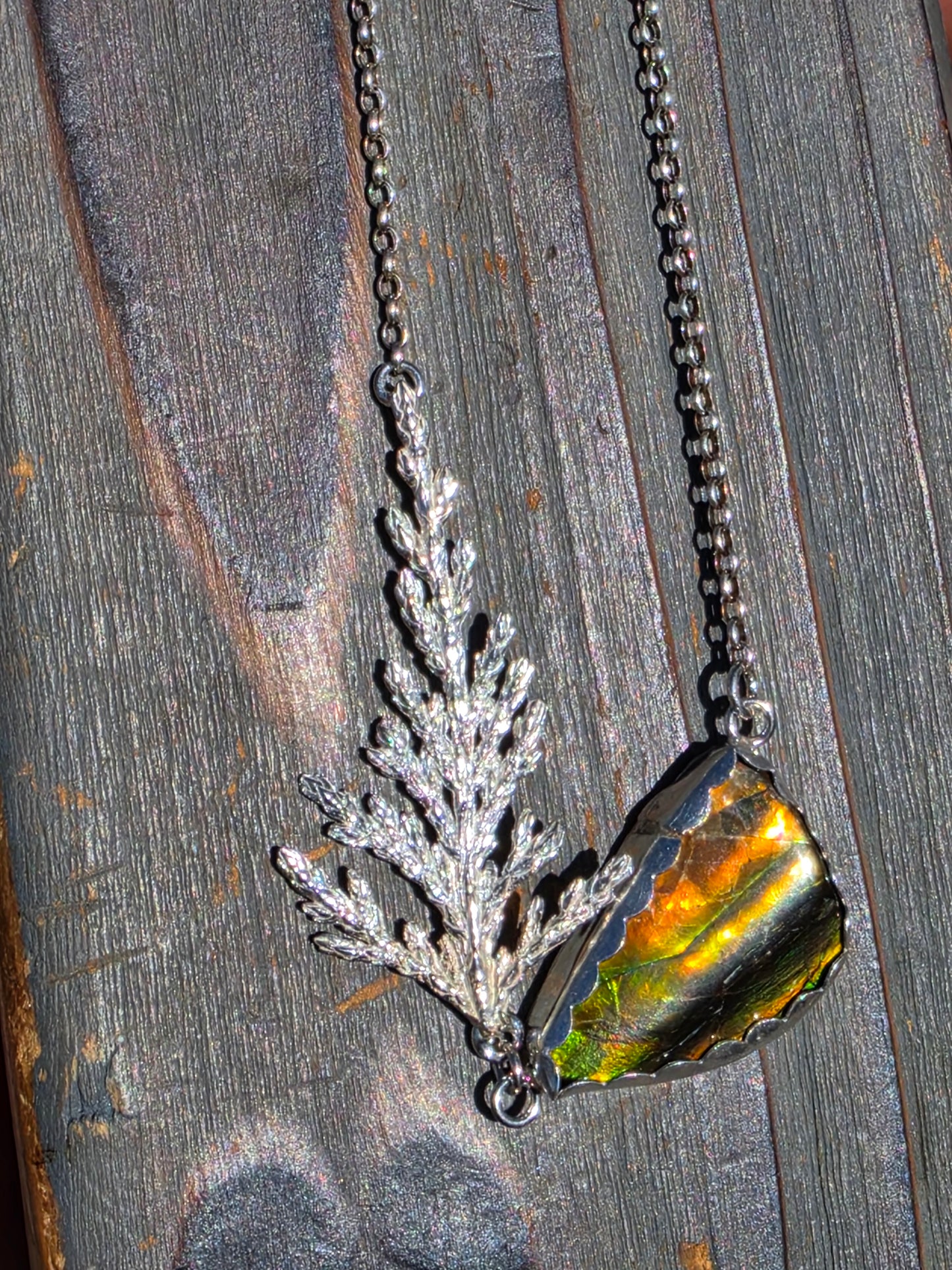 Ammolite Cedar Necklace, 19in