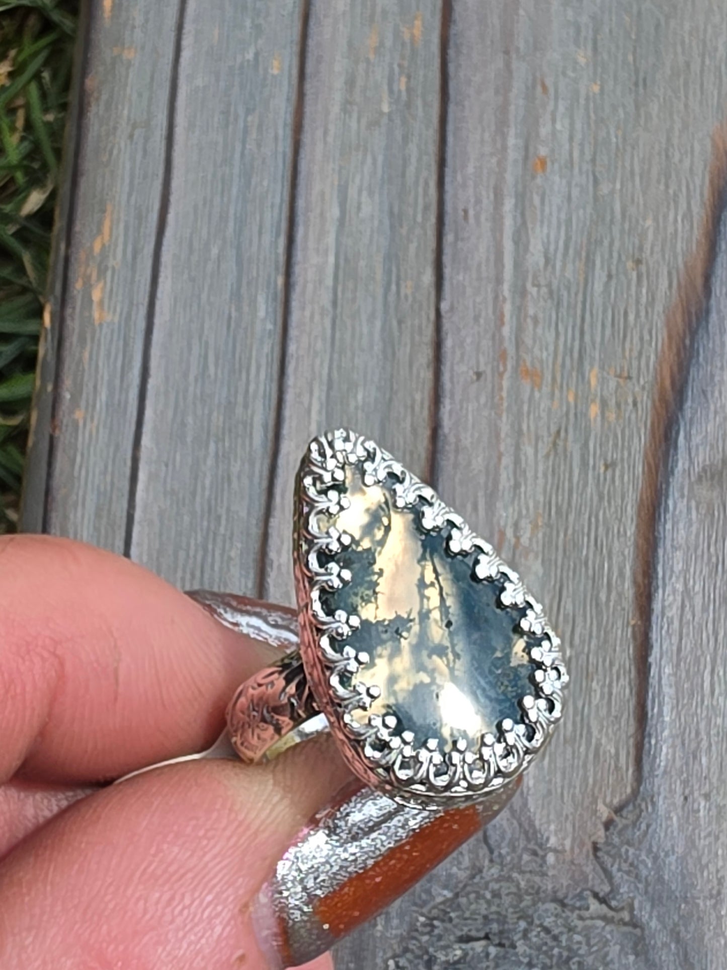 Moss Agate Ring, Size 6.5