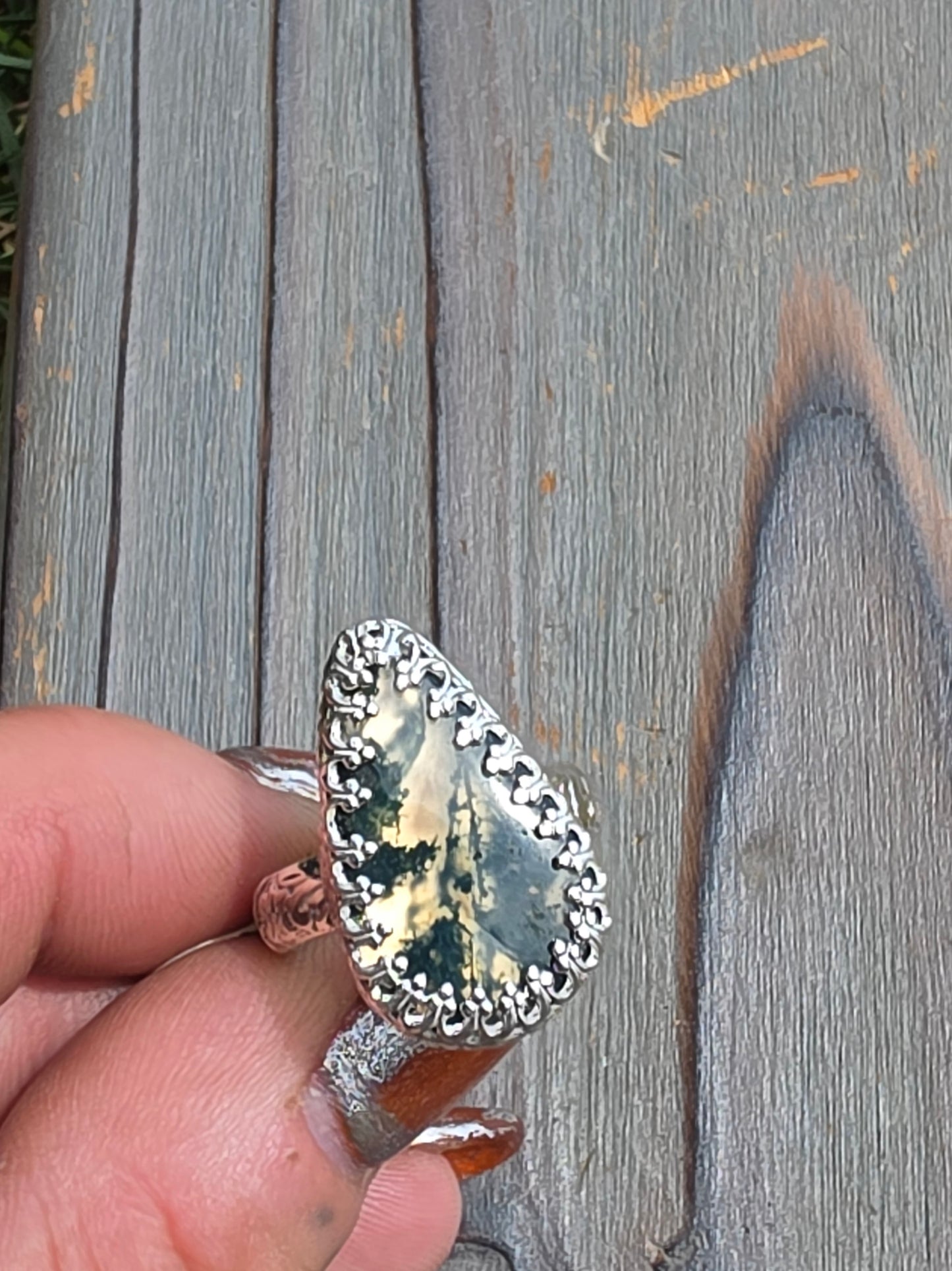 Moss Agate Ring, Size 6.5