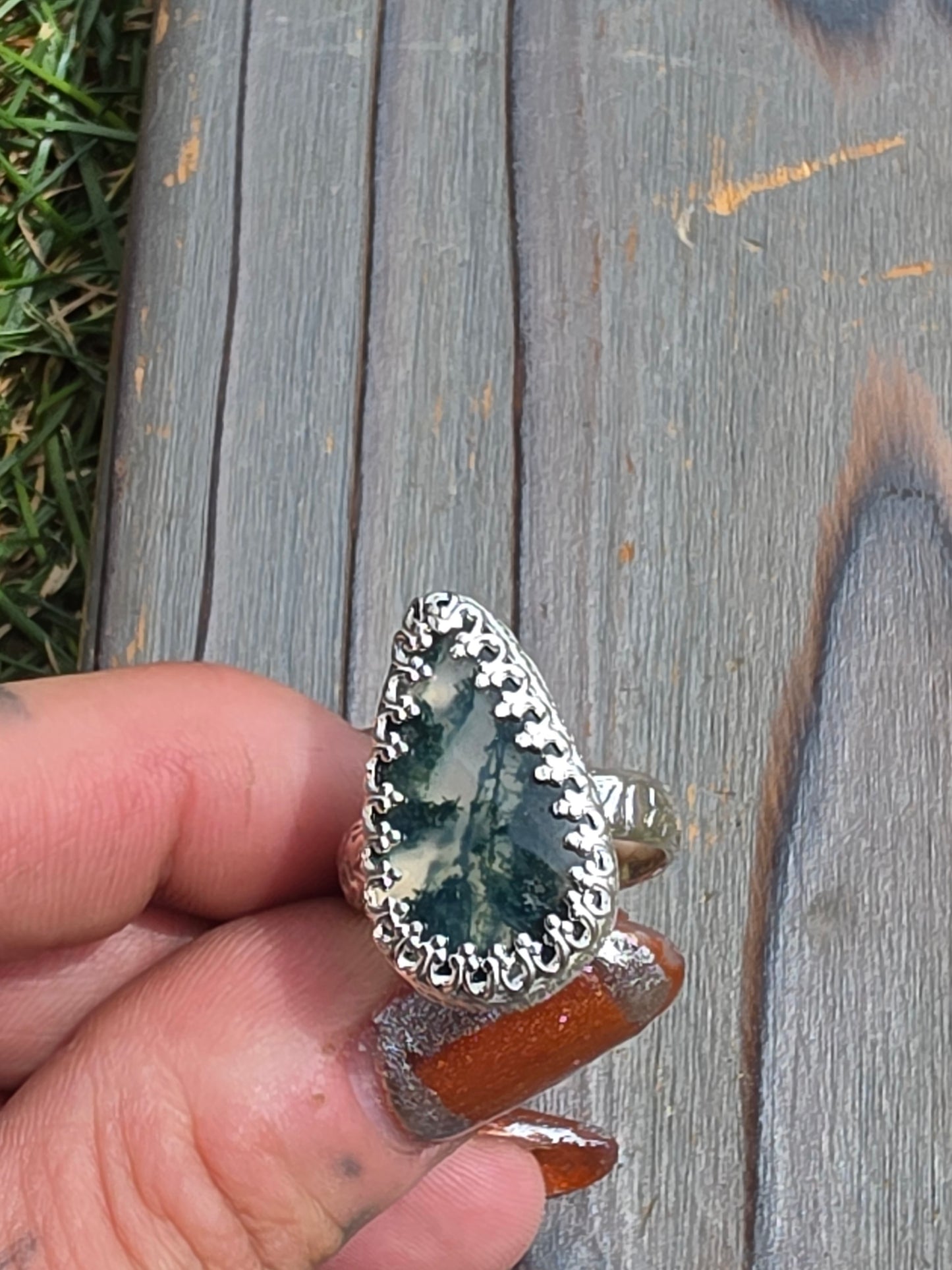 Moss Agate Ring, Size 6.5