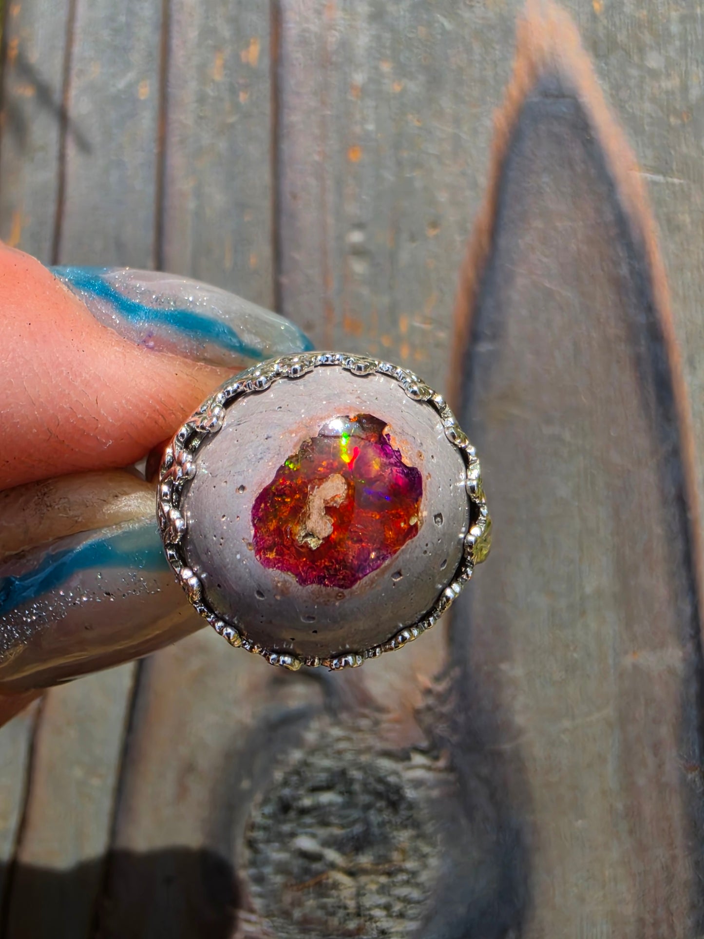 Mexican Galaxy Opal Ring, Size 7