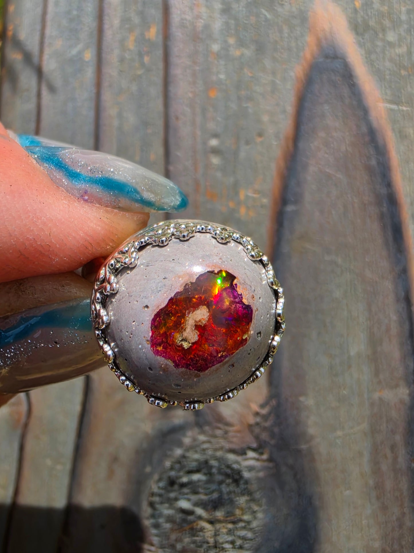 Mexican Galaxy Opal Ring, Size 7
