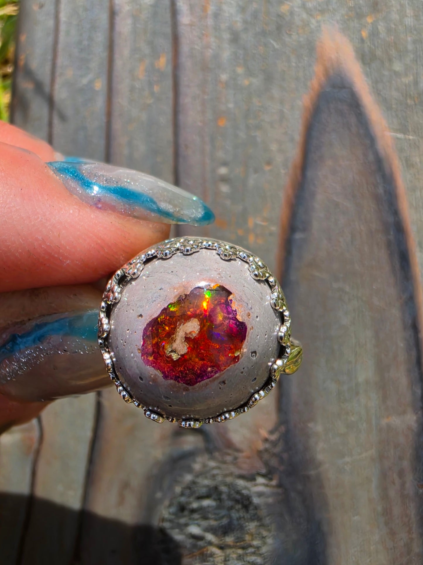 Mexican Galaxy Opal Ring, Size 7