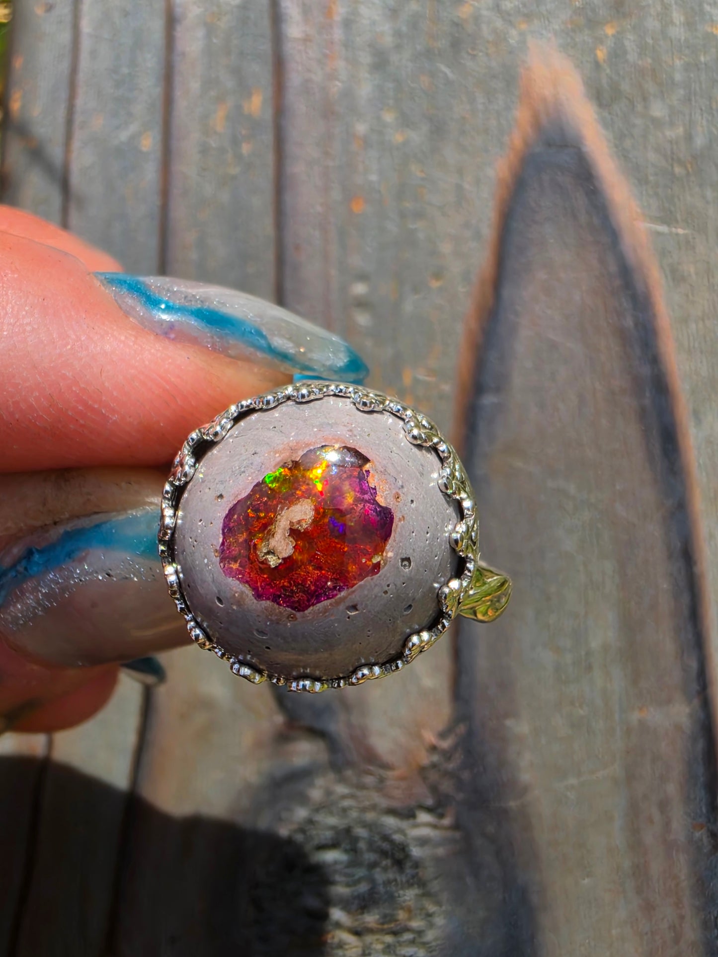 Mexican Galaxy Opal Ring, Size 7