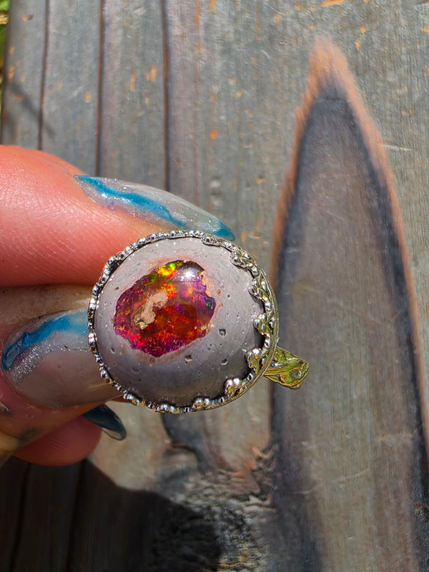 Mexican Galaxy Opal Ring, Size 7