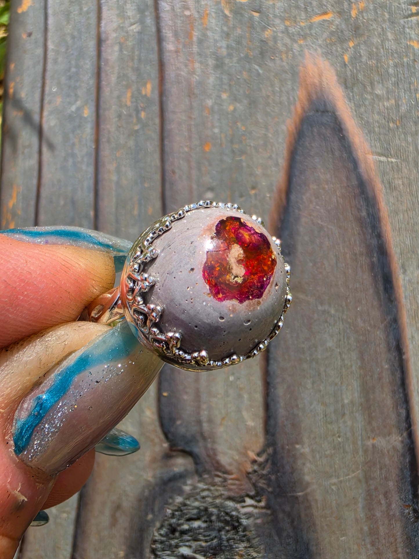 Mexican Galaxy Opal Ring, Size 7