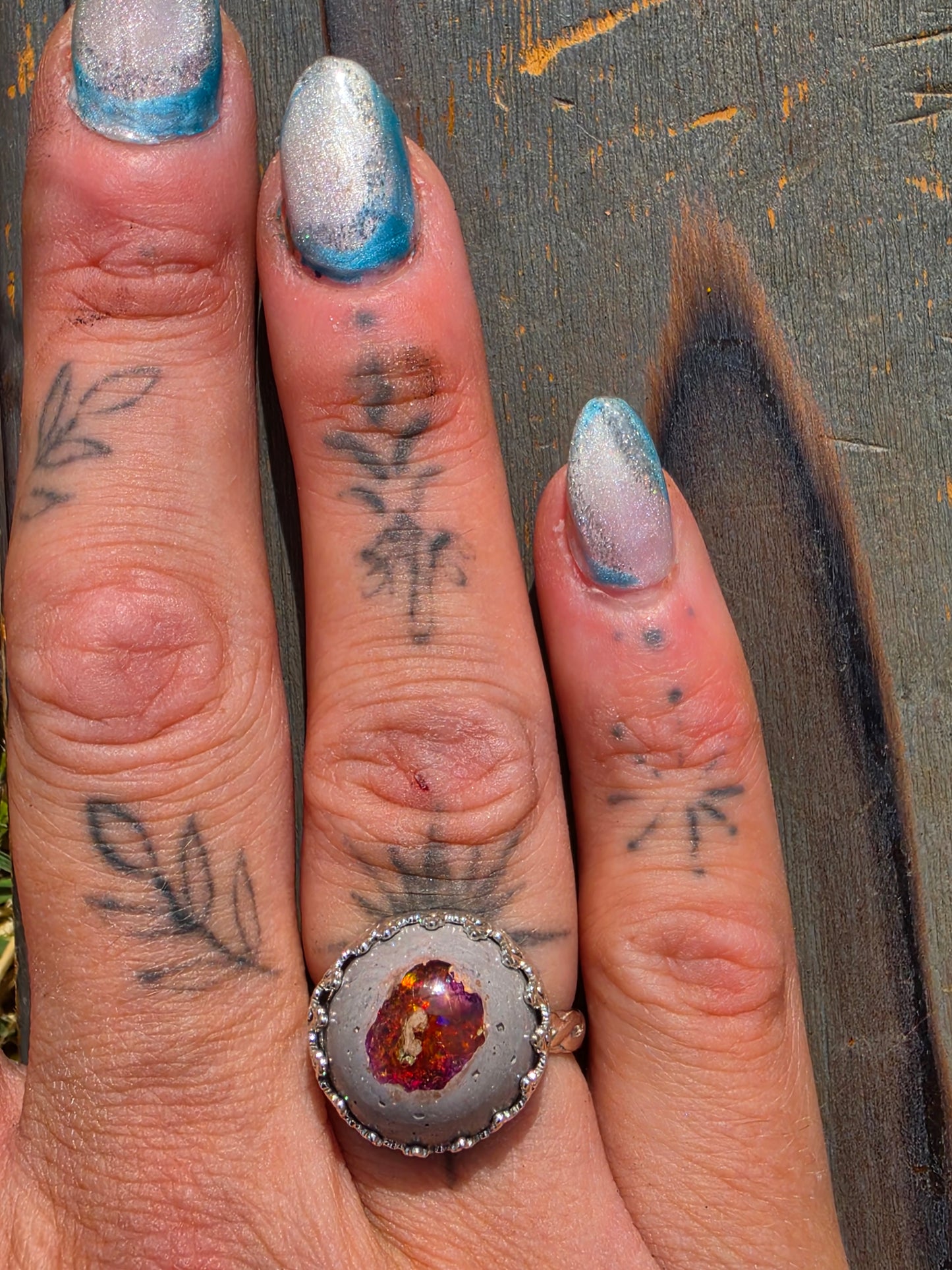 Mexican Galaxy Opal Ring, Size 7