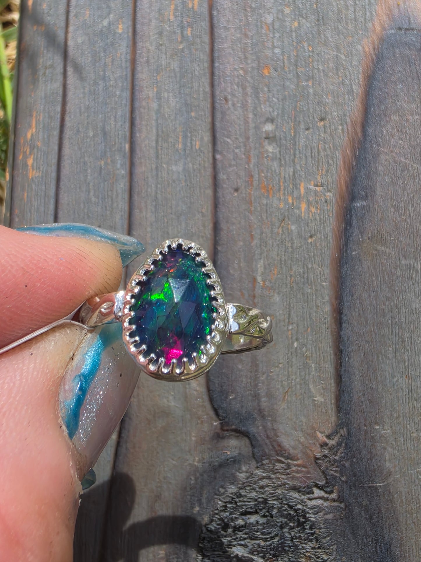 Black Ethiopian Opal Ring, Size 6.5