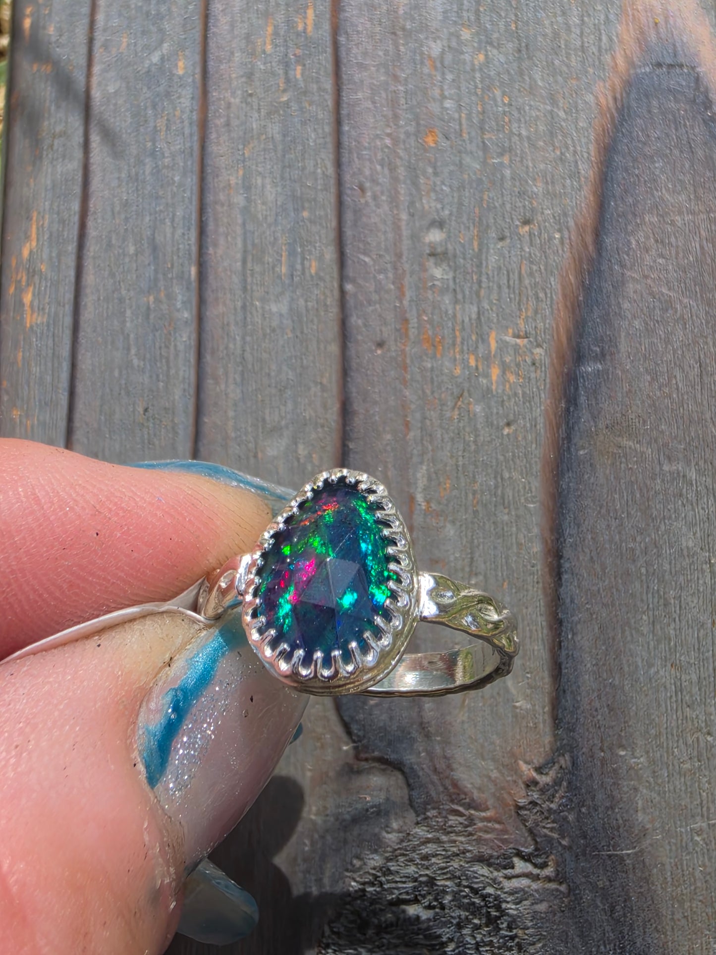 Black Ethiopian Opal Ring, Size 6.5