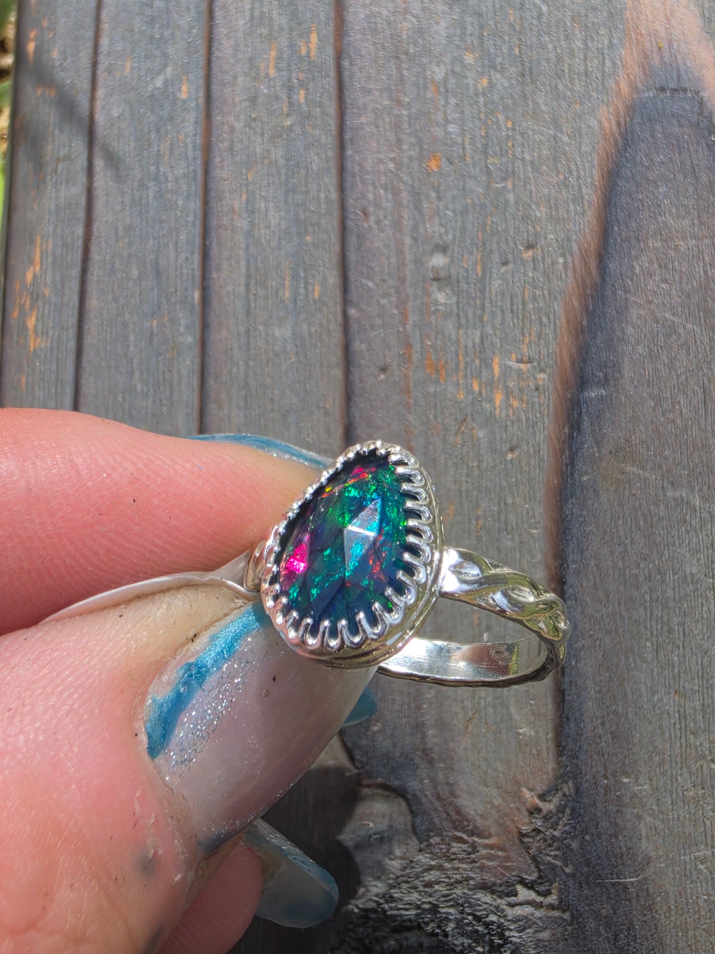 Black Ethiopian Opal Ring, Size 6.5