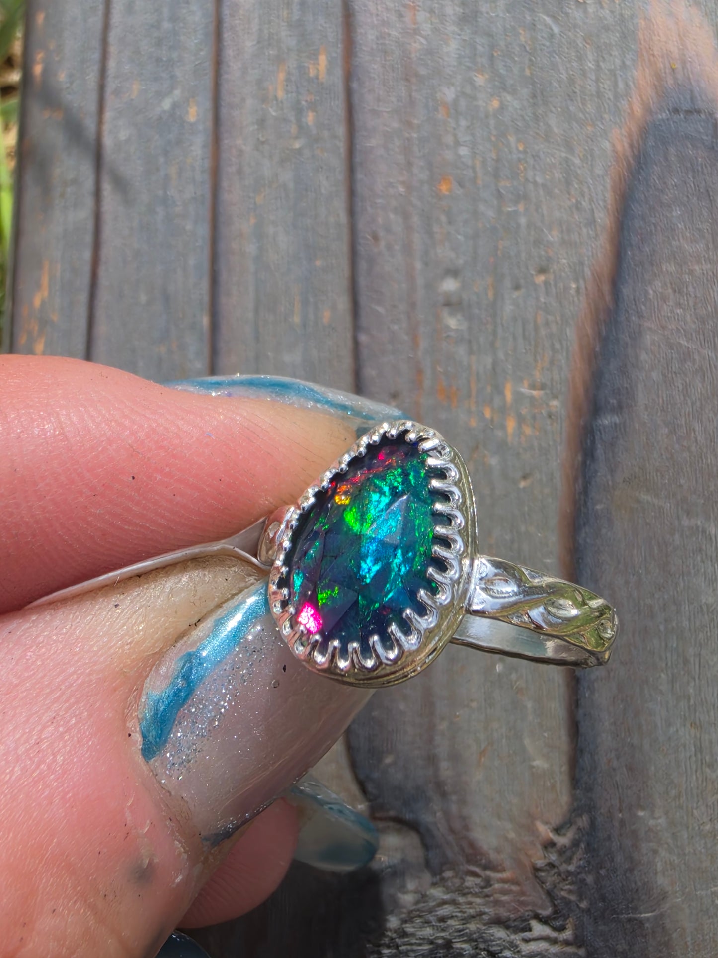 Black Ethiopian Opal Ring, Size 6.5