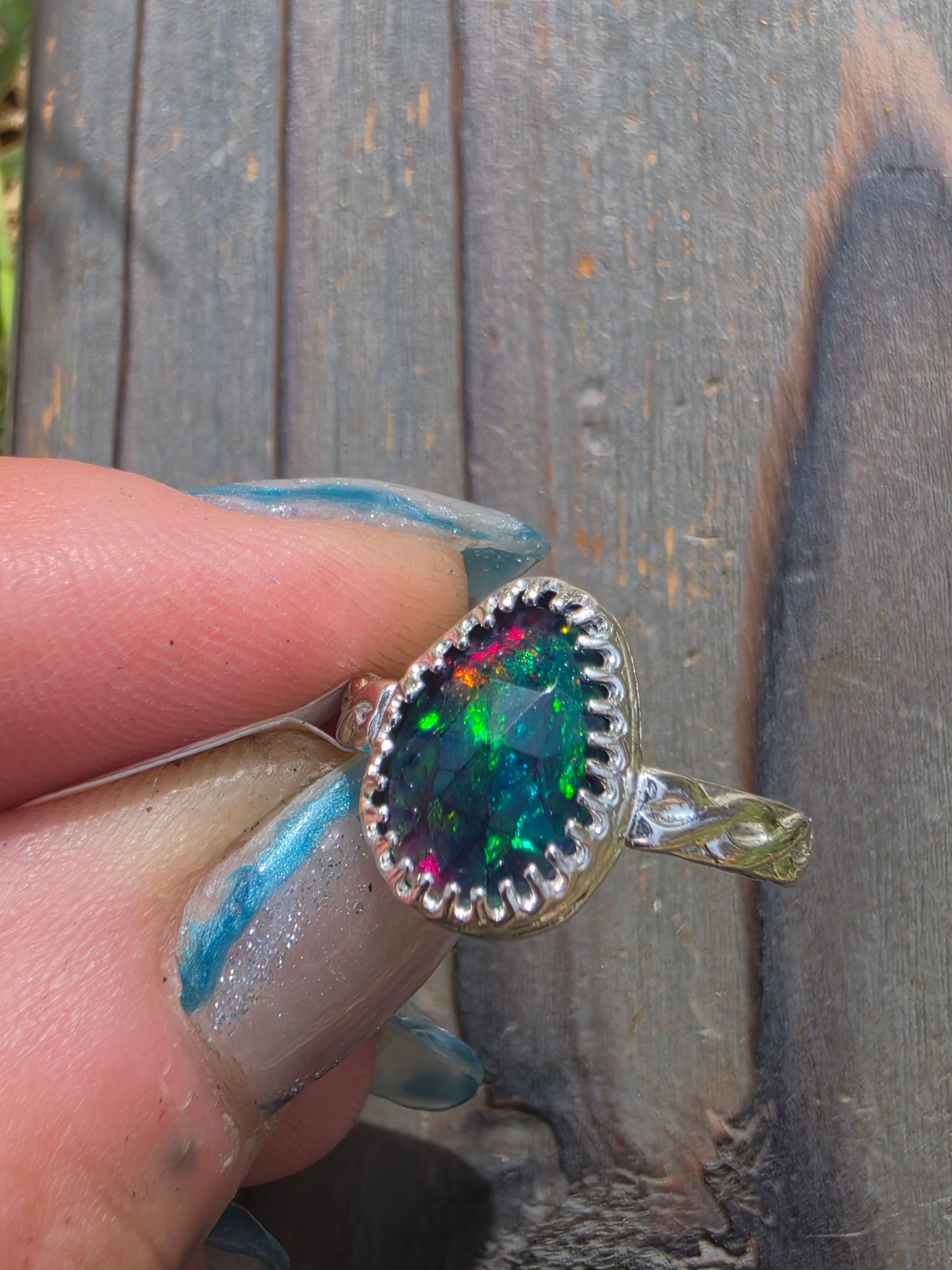 Black Ethiopian Opal Ring, Size 6.5
