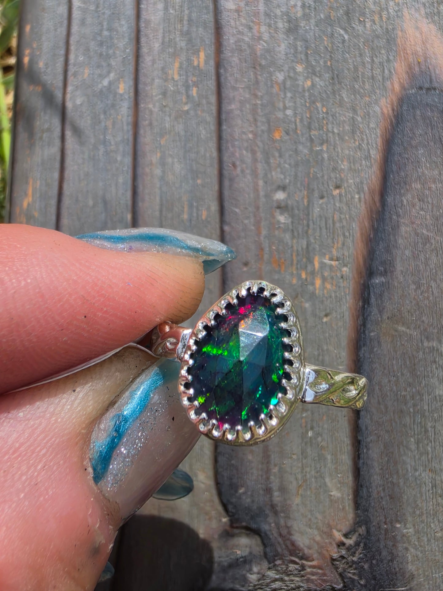 Black Ethiopian Opal Ring, Size 6.5