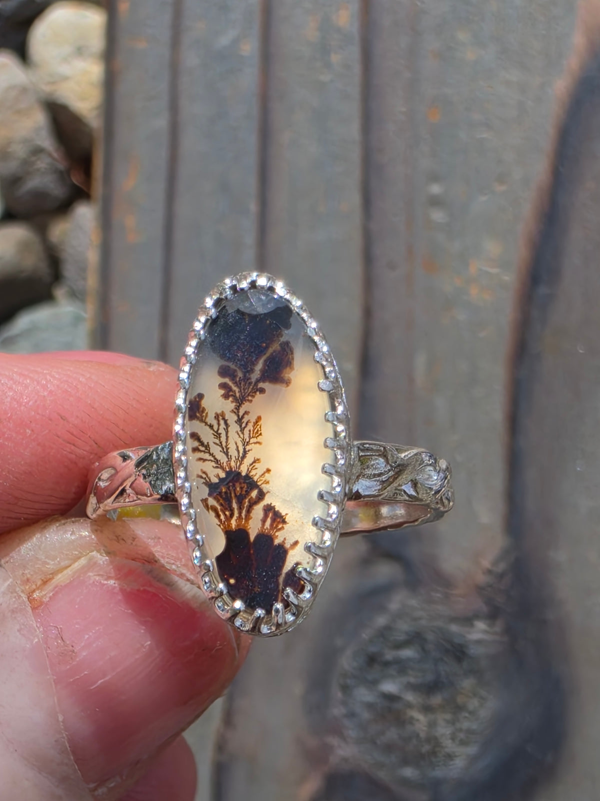 Dendritic Agate Ring, Size 7