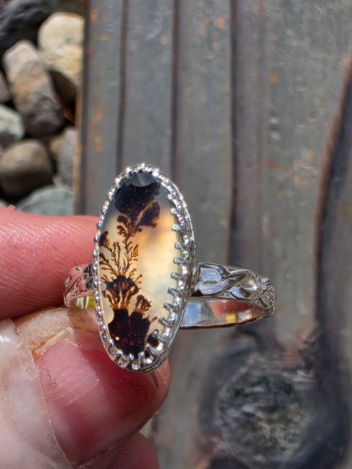 Dendritic Agate Ring, Size 7