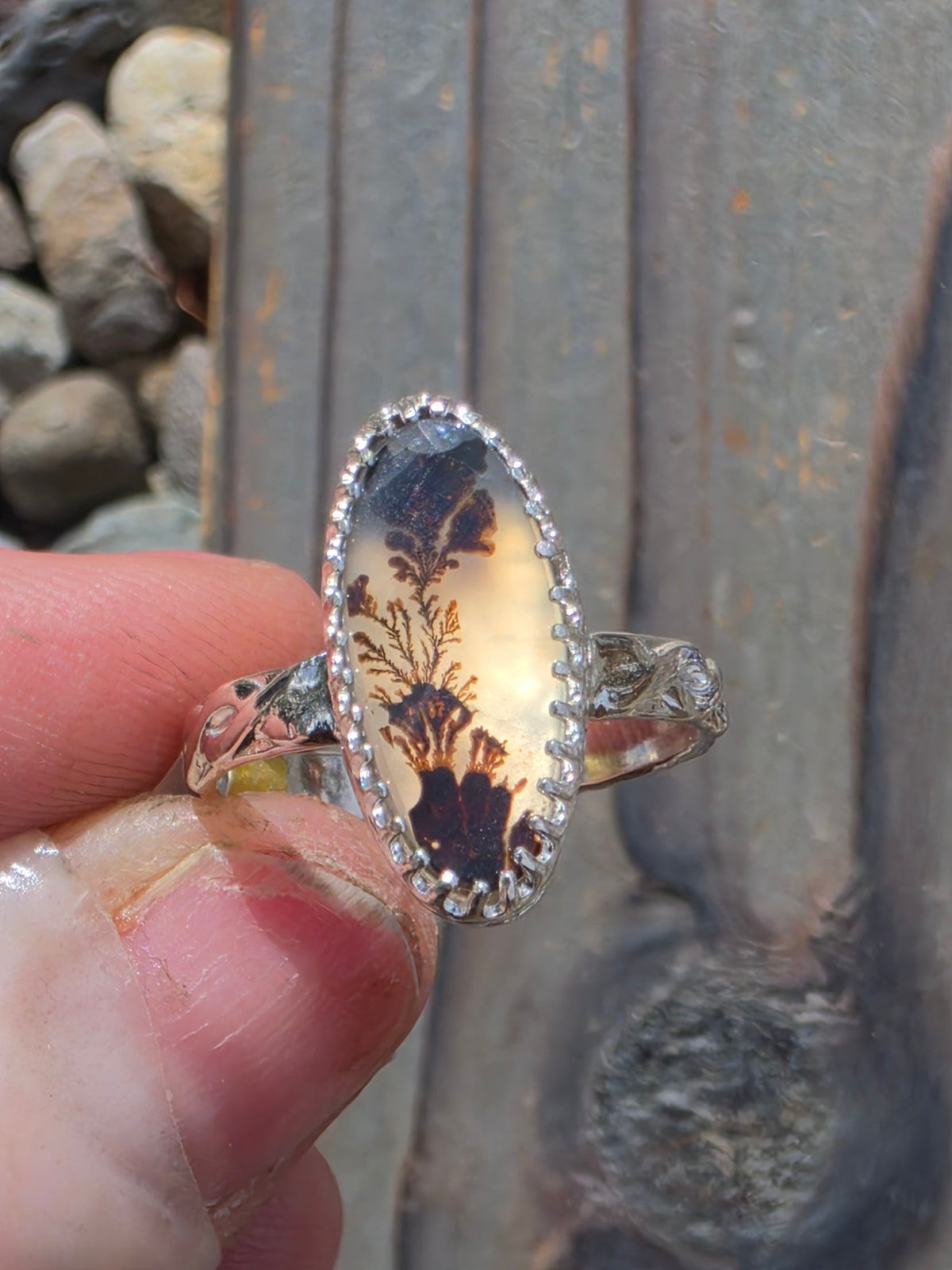 Dendritic Agate Ring, Size 7