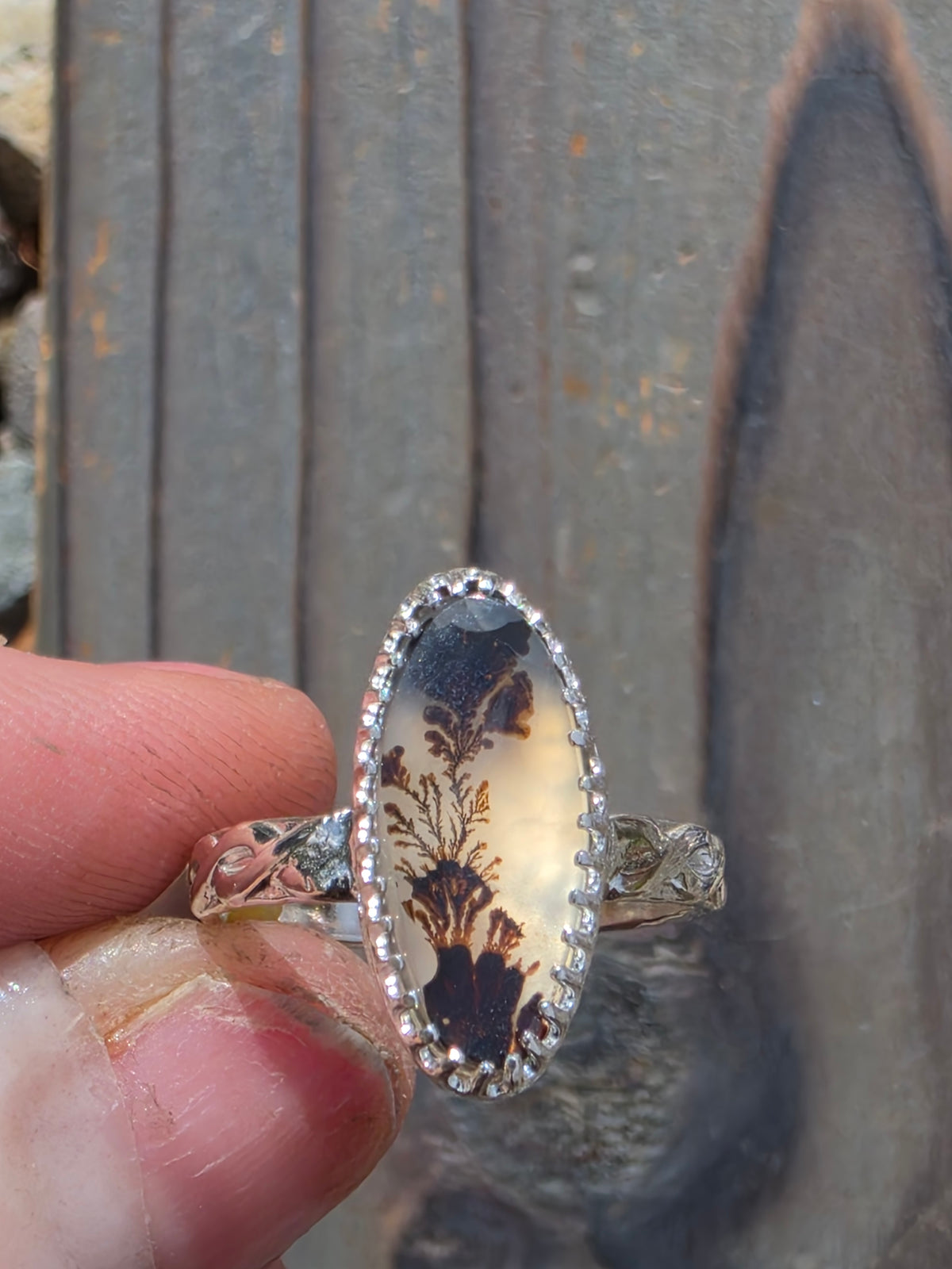 Dendritic Agate Ring, Size 7
