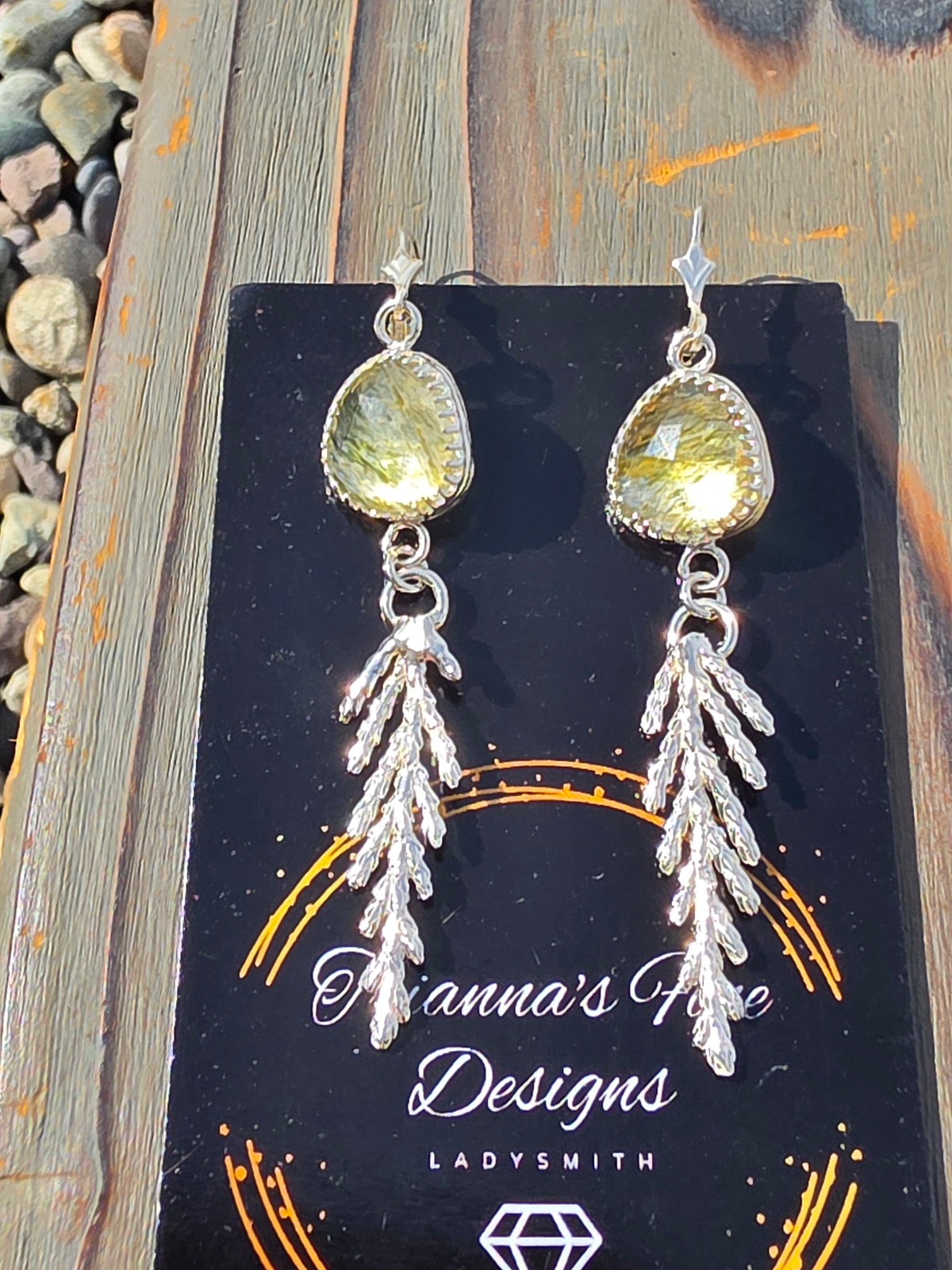Green Rutile Quartz Cedar Earrings