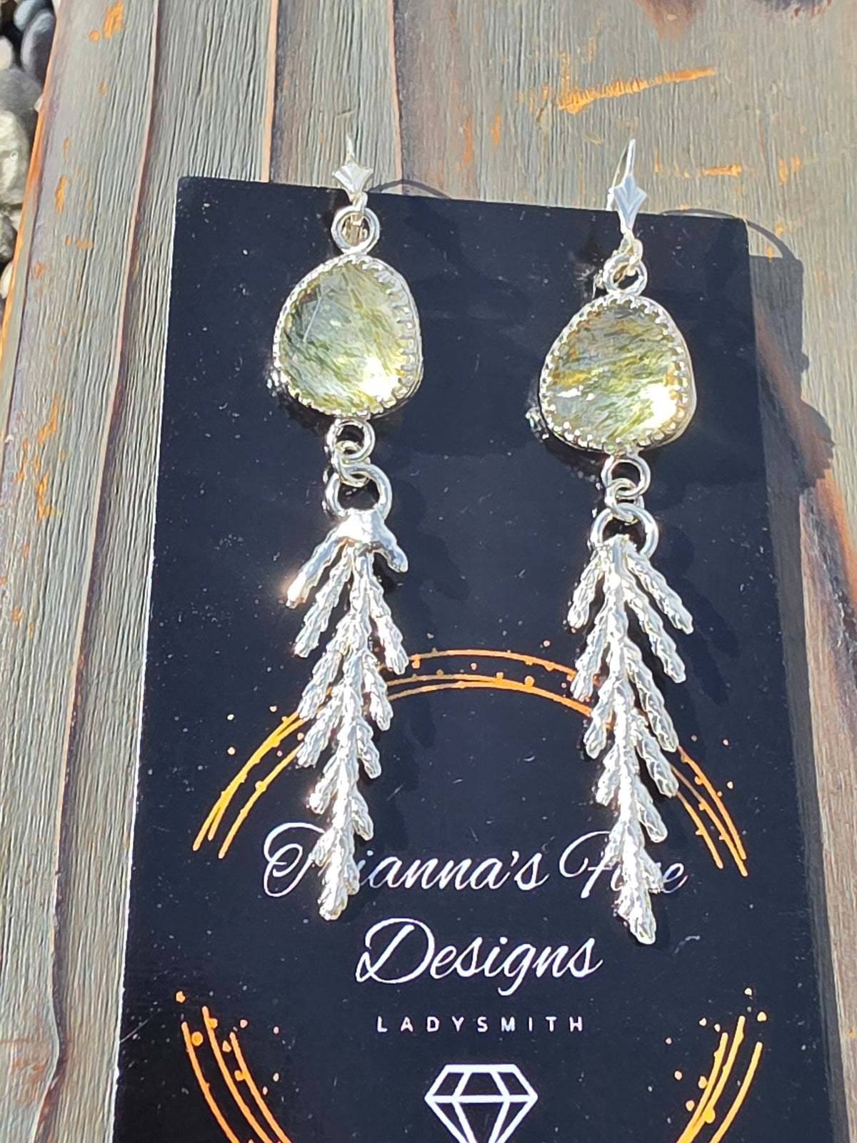 Green Rutile Quartz Cedar Earrings