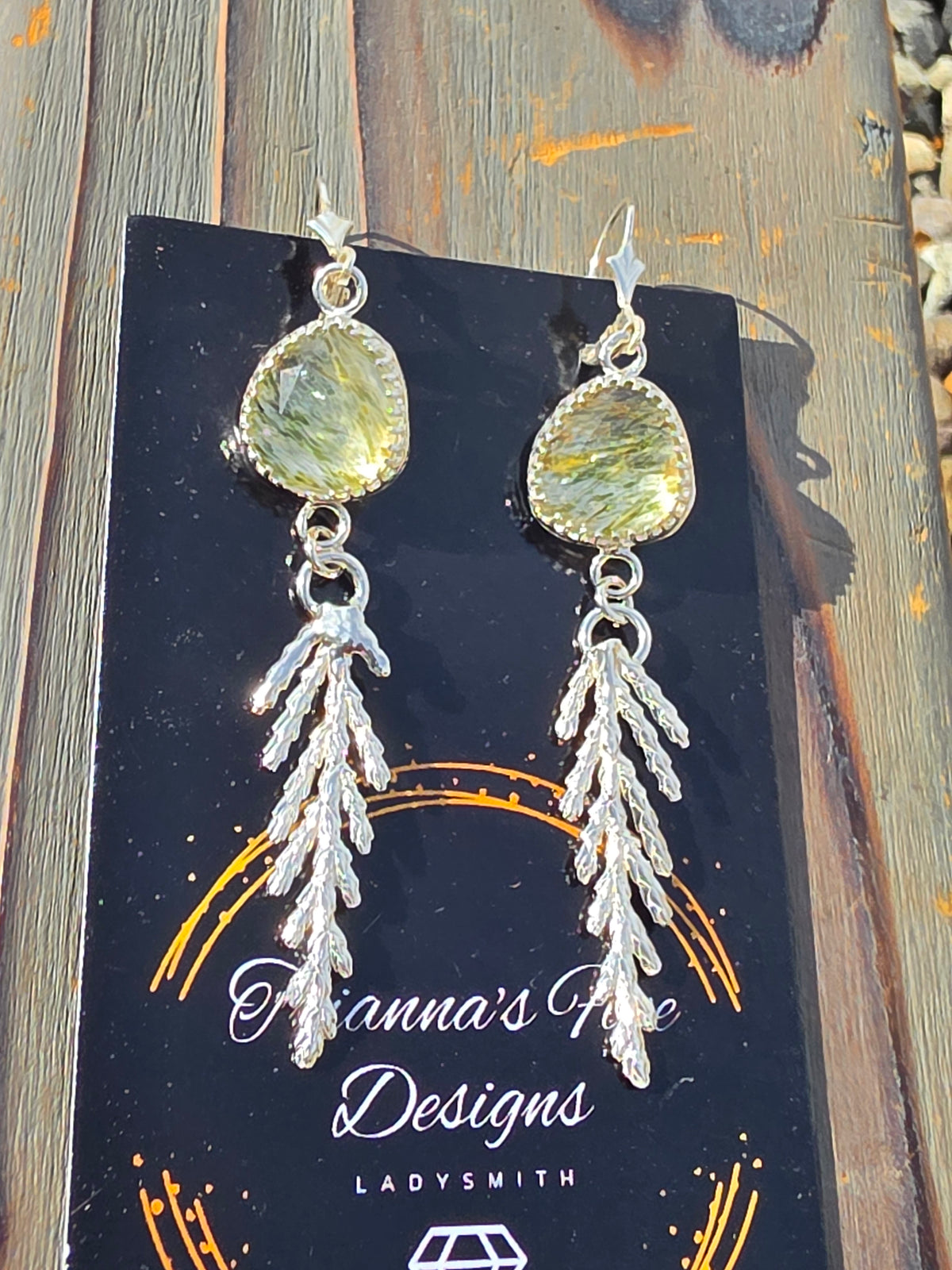 Green Rutile Quartz Cedar Earrings