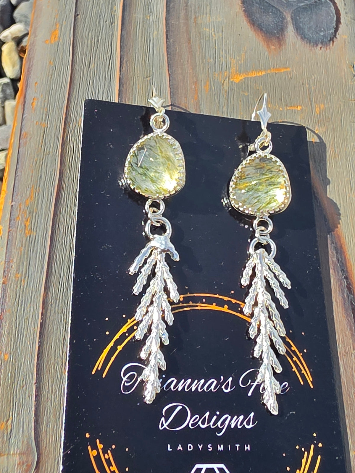 Green Rutile Quartz Cedar Earrings