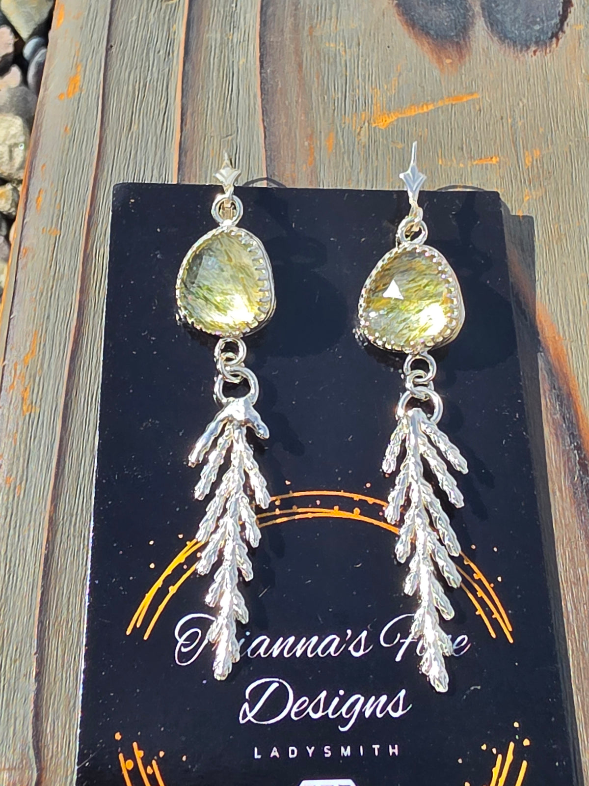 Green Rutile Quartz Cedar Earrings