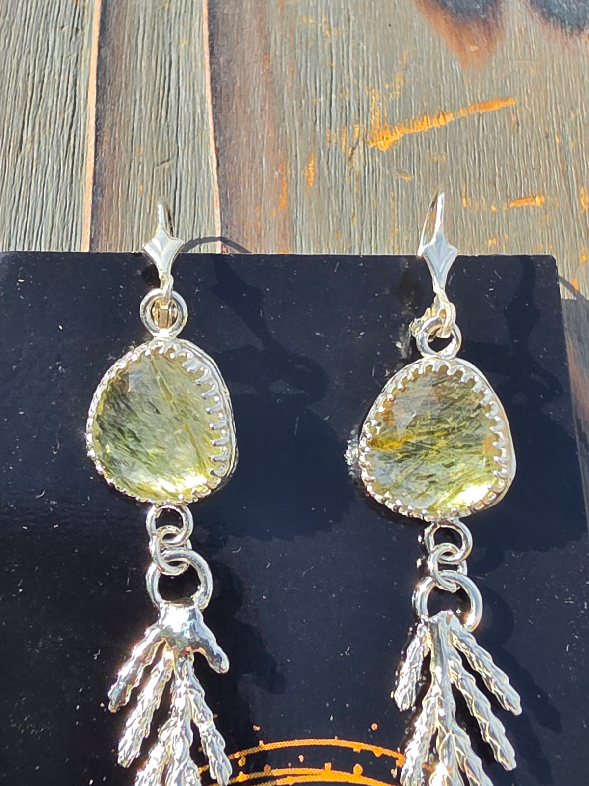 Green Rutile Quartz Cedar Earrings